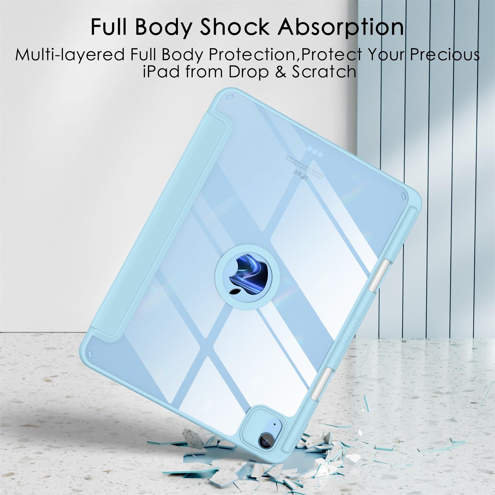 Soke iPad Air 11 Inch Case 2024 & iPad Air 5th/4th Gen Case (2022/2020) - Shockproof Protective Cover with Pencil Holder, Auto Sleep/Wake & Camera Protection for iPad Air 10.9 Inch - Sky Blue | Perfect for Work, School & Travel Protection