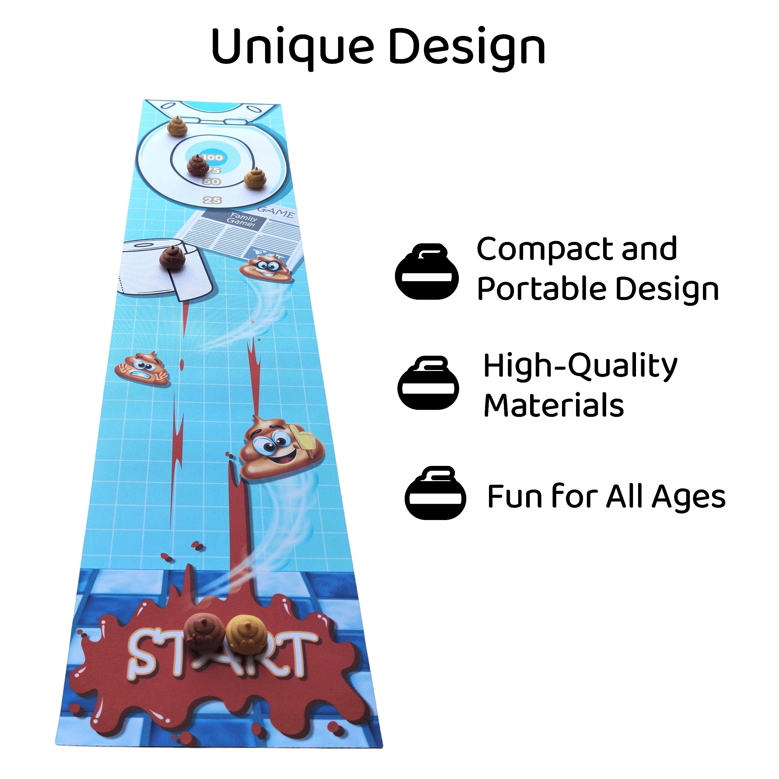 Poop Game & Poop Curling for Kids - Fun Tabletop Mini Shuffleboard & Family Table Top Curling Stones Game - Perfect for Family Game Nights & Kids' Parties