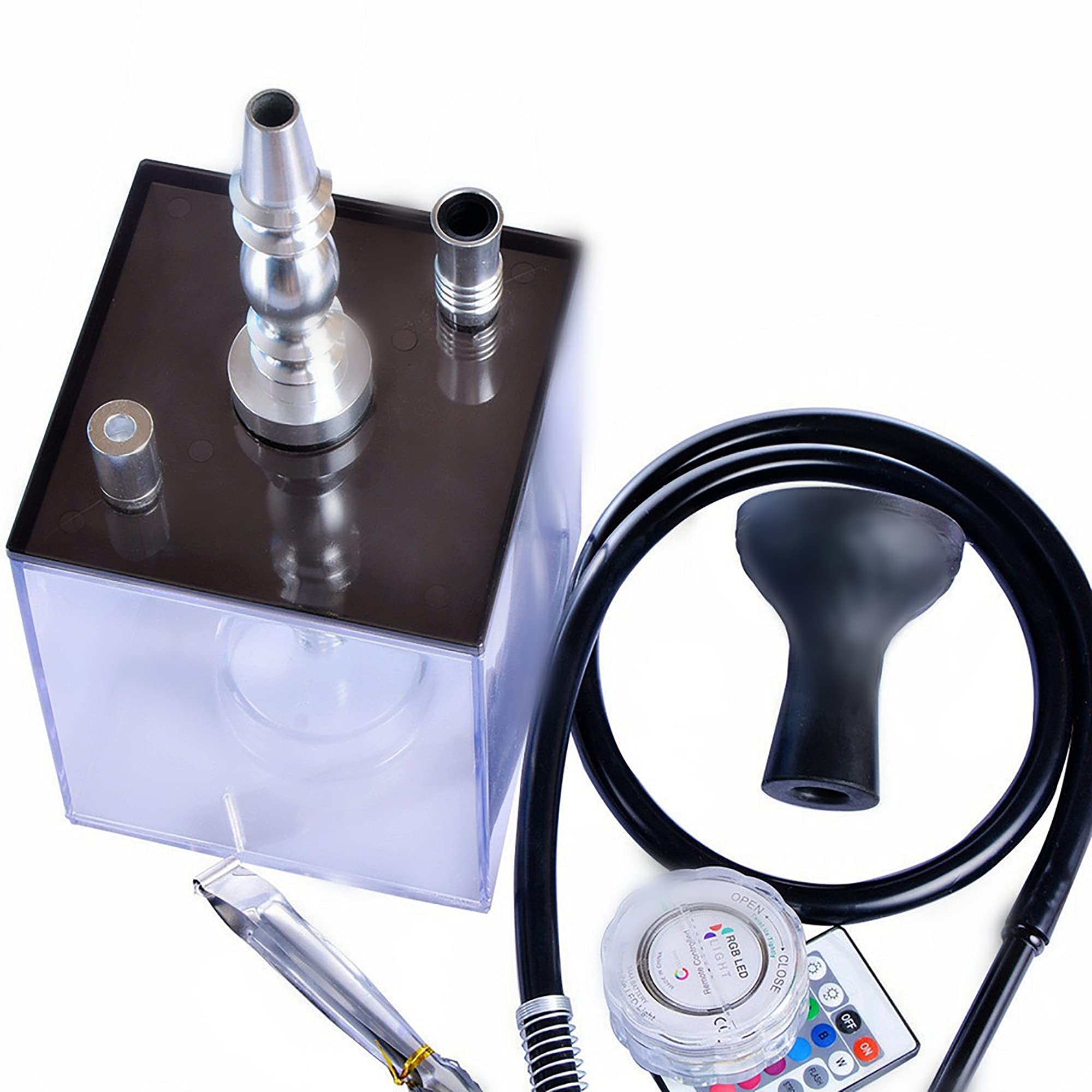 Premium Acrylic Square Hookah Set with 2 Silicone Hoses - Large Capacity Cube Hookah for Home Parties & Relaxation | Durable Plastic Jug Design for Easy Cleaning