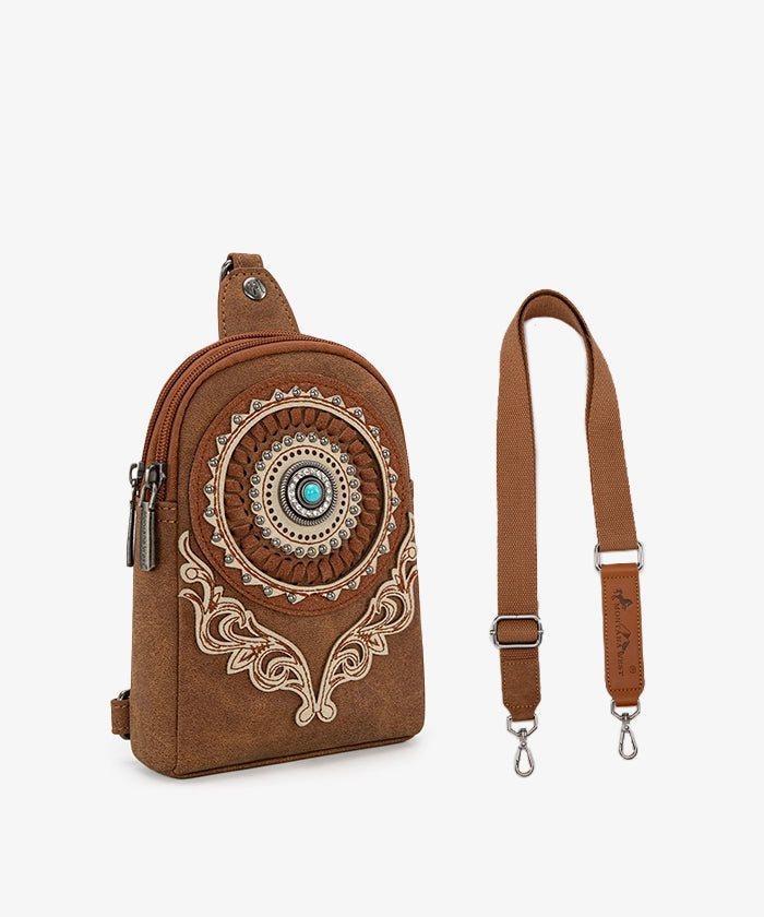 Montana West Concho Cut Out Sling Bag for Women - Stylish Crossbody Purse with Western Design - Perfect for Travel, Shopping & Everyday Use