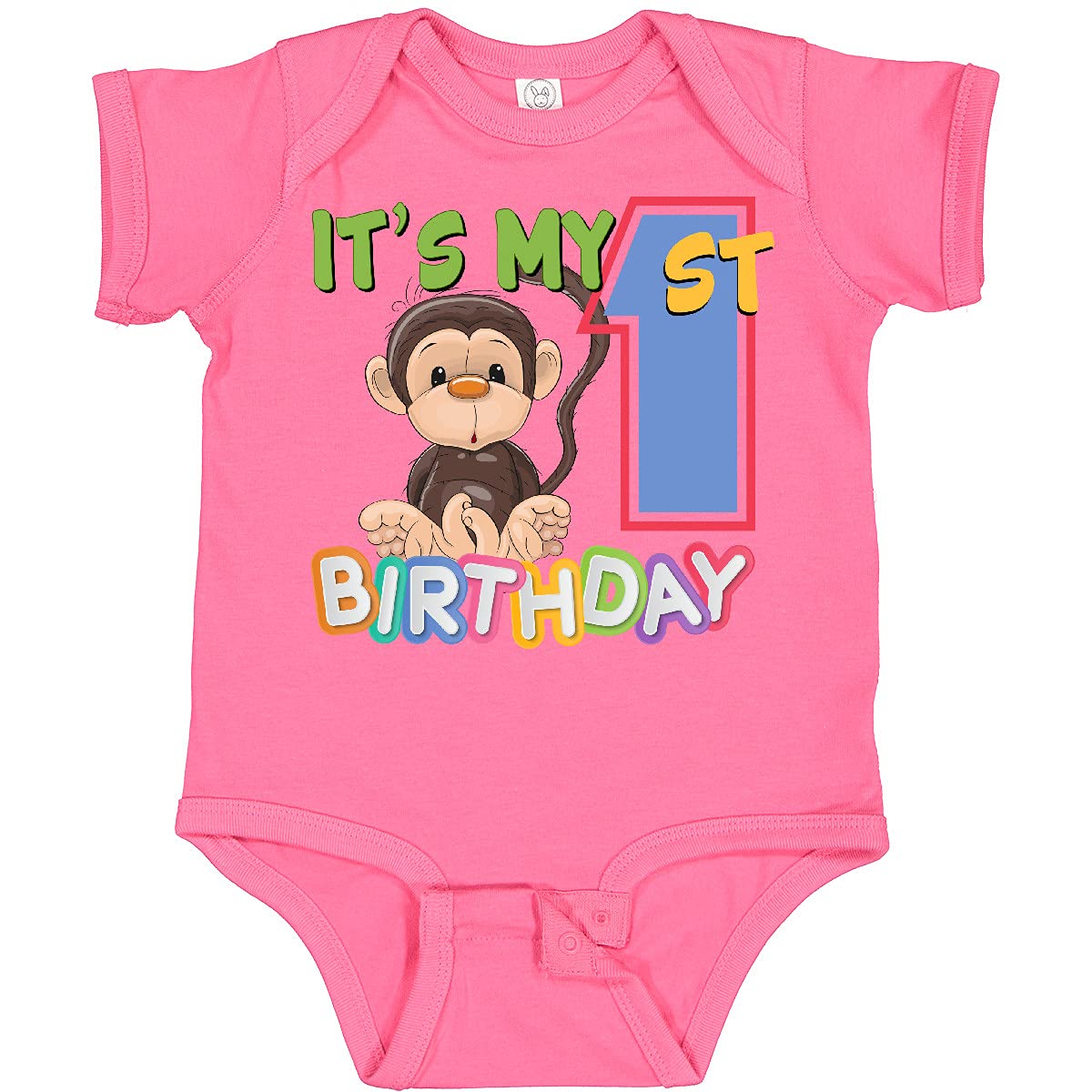 Inktastic Monkey First Birthday Baby Bodysuit - Cute 1st Birthday Outfit for Boys & Girls - Perfect for Birthday Party, Photo Shoot & Special Occasions