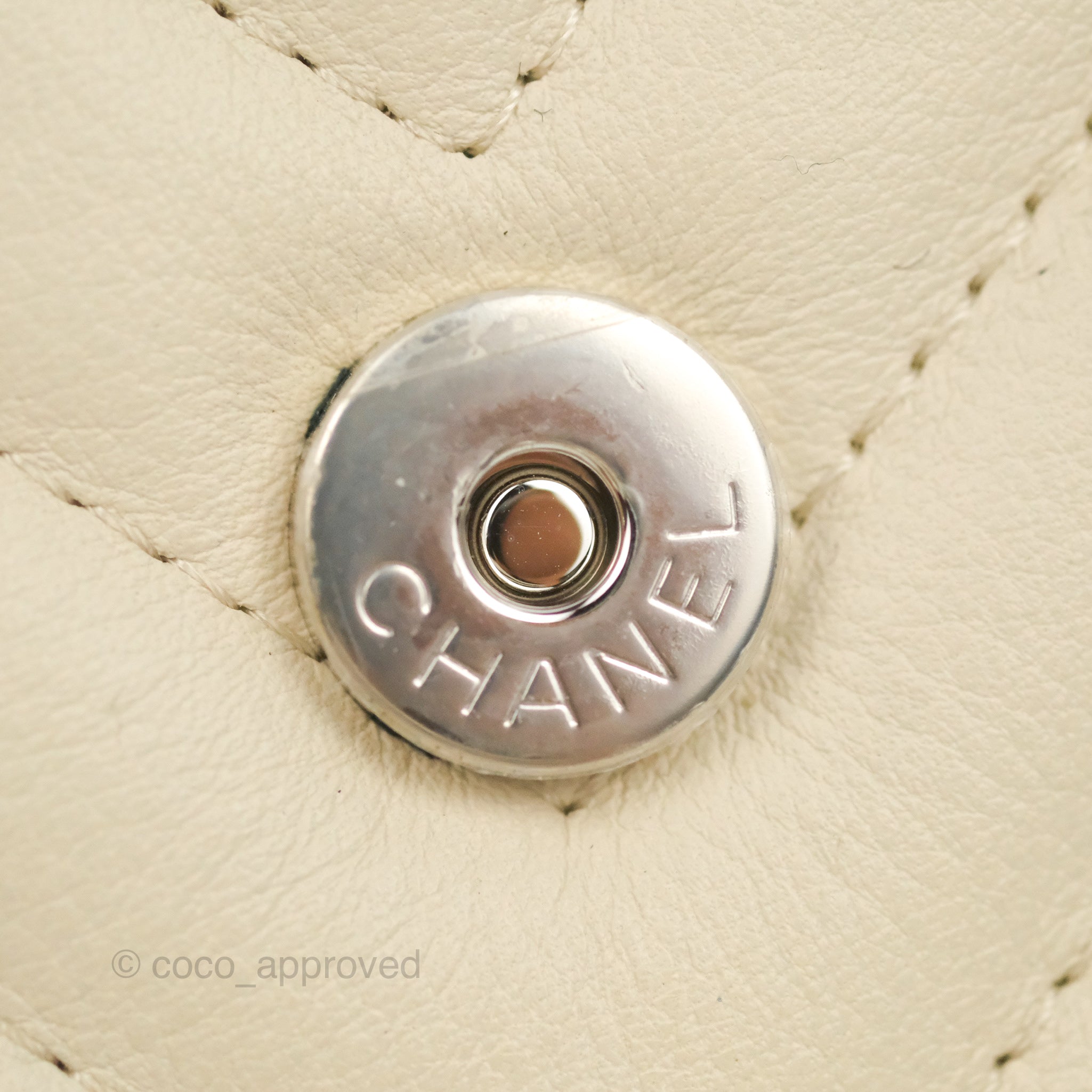 Chanel Chevron Clutch Bag with Chain - Ivory Calfskin Leather & Silver Hardware - Perfect for Evening Parties & Special Occasions