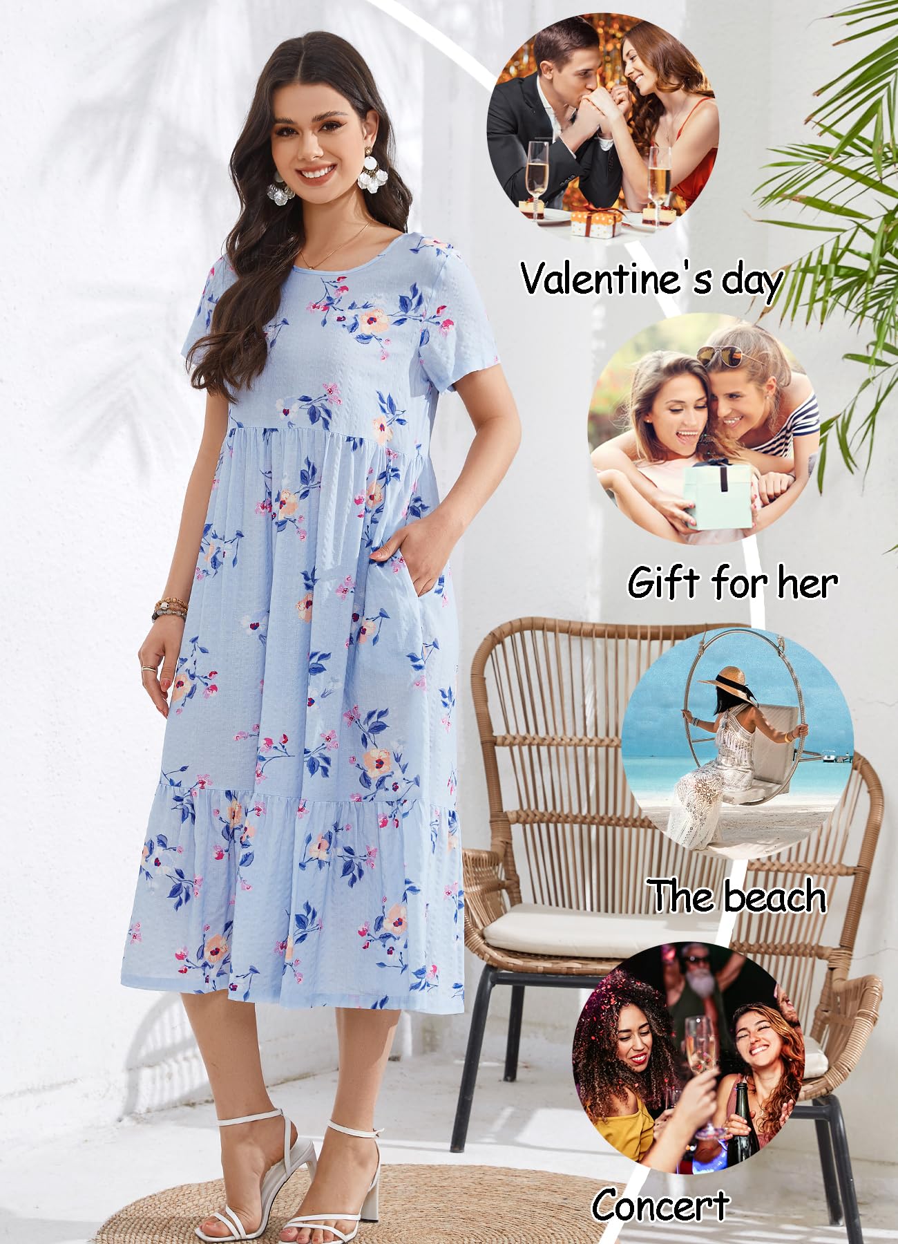 IZZY + TOBY Women's Summer Casual Dress - Short Sleeve Plus Size Flowy Dress with Pockets | Beach Cover Up, Vacation Outfit, Brunch Dress