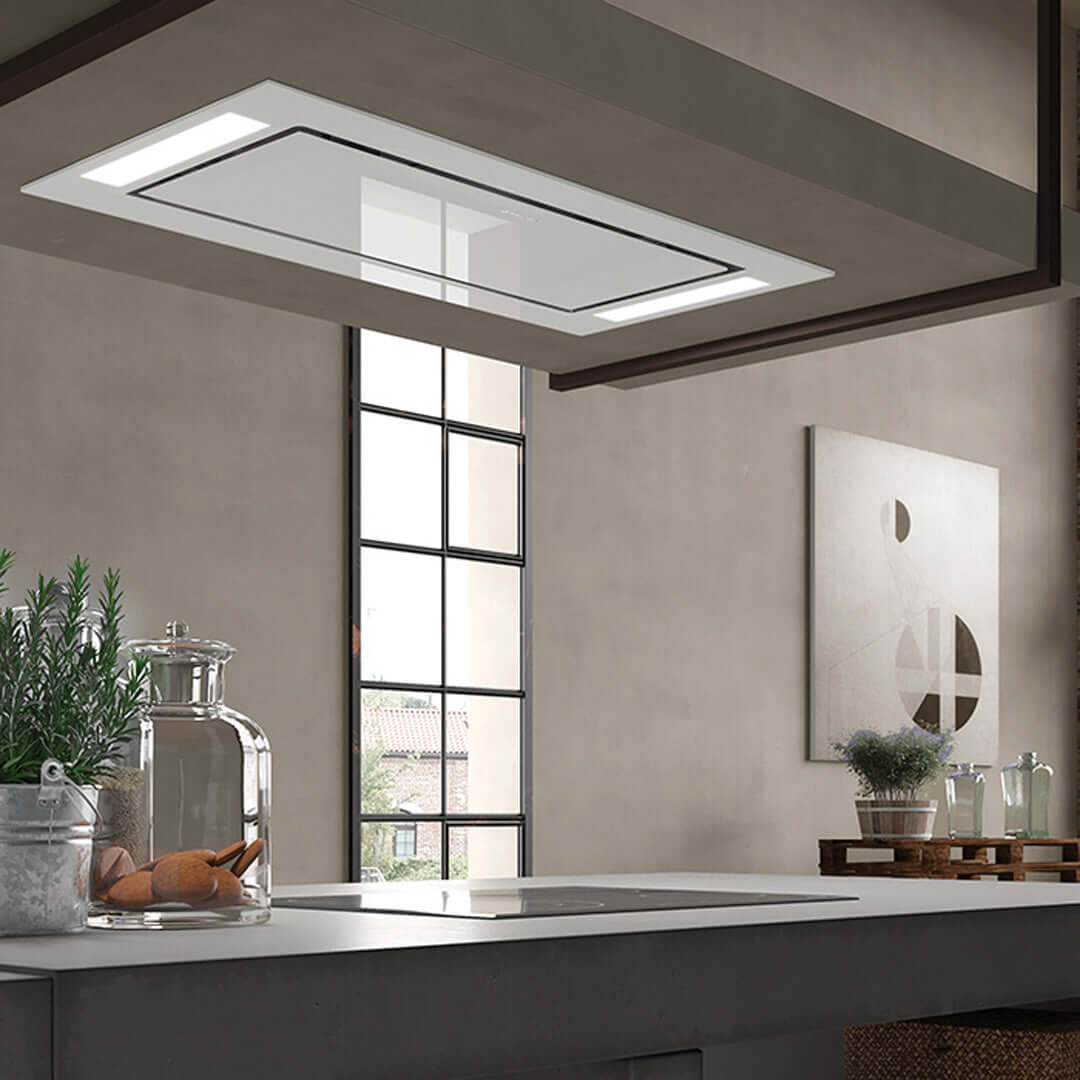 Faber Stratus Isola White Glass Ceiling Mount Island Range Hood - 36