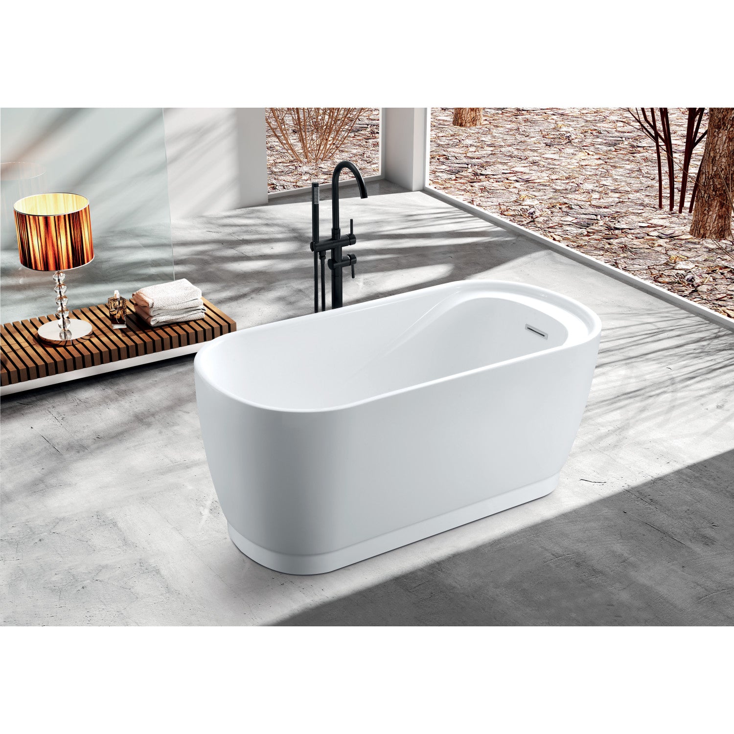 Aqua Eden 51 Inch Acrylic Oval Freestanding Bathtub - Double Ended Soaking Tub with Drain & Built-in Seat, Glossy White - Perfect for Luxury Bathroom & Spa Relaxation