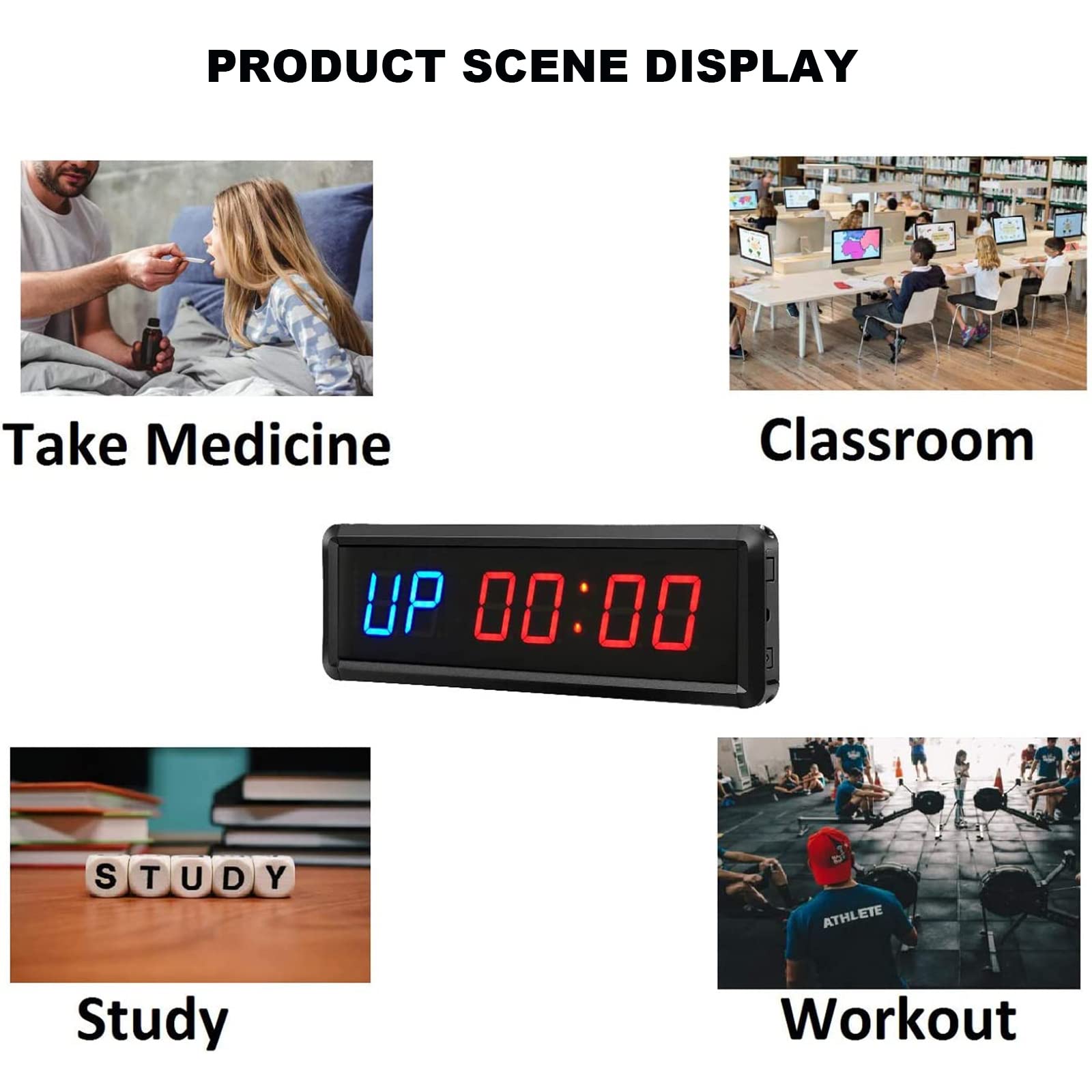 Gym Timer with Ultra-Clear LED Display - Digital Interval Timer, Countdown/Up Stopwatch for Home & Commercial Workouts - Perfect for HIIT, CrossFit, Boxing & Fitness Training