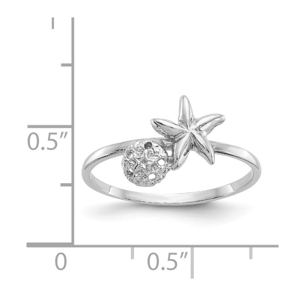 14k White Gold Starfish and Sand Dollar Ring Band - Elegant Beach Jewelry for Women, Perfect for Vacation, Wedding, or Everyday Wear