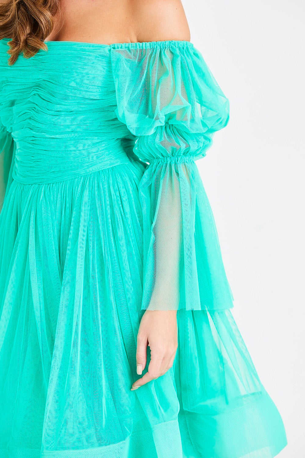 Amora Green Tulle Dress for Women - Elegant A-Line Party Gown with Flowy Skirt | Perfect for Weddings, Prom, Evening Events & Special Occasions