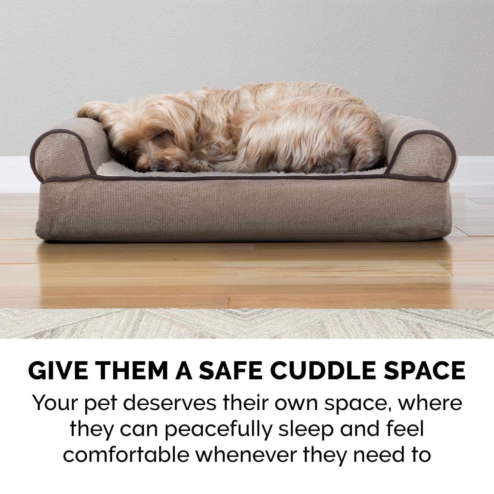 Furhaven Orthopedic Dog Bed for Large Dogs up to 125 lbs - Removable Bolsters & Washable Cover - Sherpa & Chenille Sofa Style - Cream Jumbo Plus/XXL - Perfect for Arthritis Relief & Comfortable Sleeping in Living Room or Bedroom