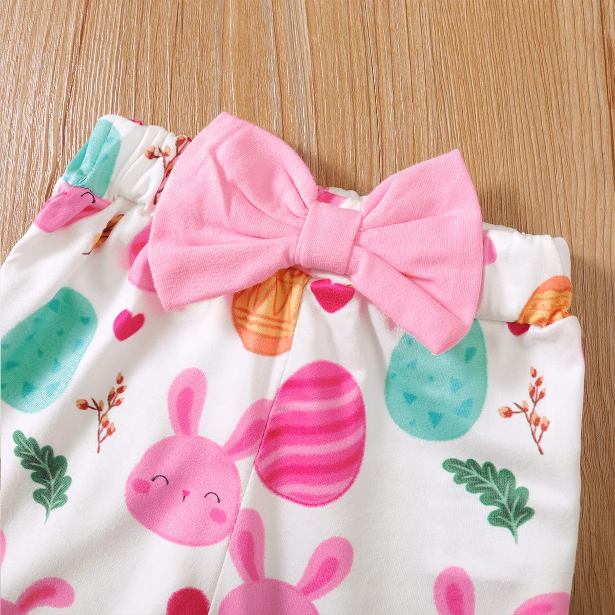 Baby Girls' First Easter Outfit - Newborn Easter Bodysuit & Egg Print Flare Pants Set - Perfect for Easter Photos, Church, and Family Gatherings