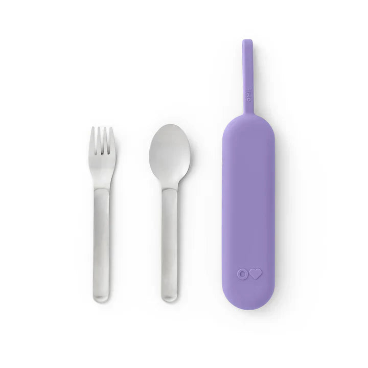 Omiebox Up Stainless Steel Cutlery Pod Set - Purple | BPA-Free Kids Utensil Set for School Lunch | Perfect for Packing Healthy Meals & Snacks On-The-Go
