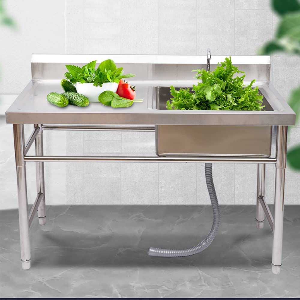 Stainless Steel Commercial Kitchen Sink with Faucet & Drainboards - 1 Compartment Large Prep Utility Sink for Restaurants, Garages, Backyards | Heavy-Duty Indoor Use for Food Prep, Cleaning & Washing
