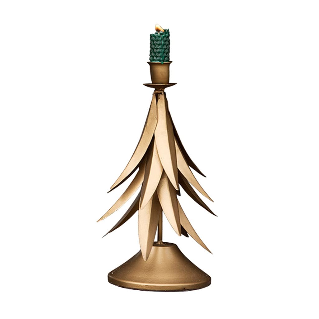 Handmade Wrought Iron Single-Head Candle Holder - Gold Christmas Tree Shape Desktop Decor for Holiday, Wedding & Home Decoration | Perfect for Table Centerpiece, Gift & Festive Ambiance