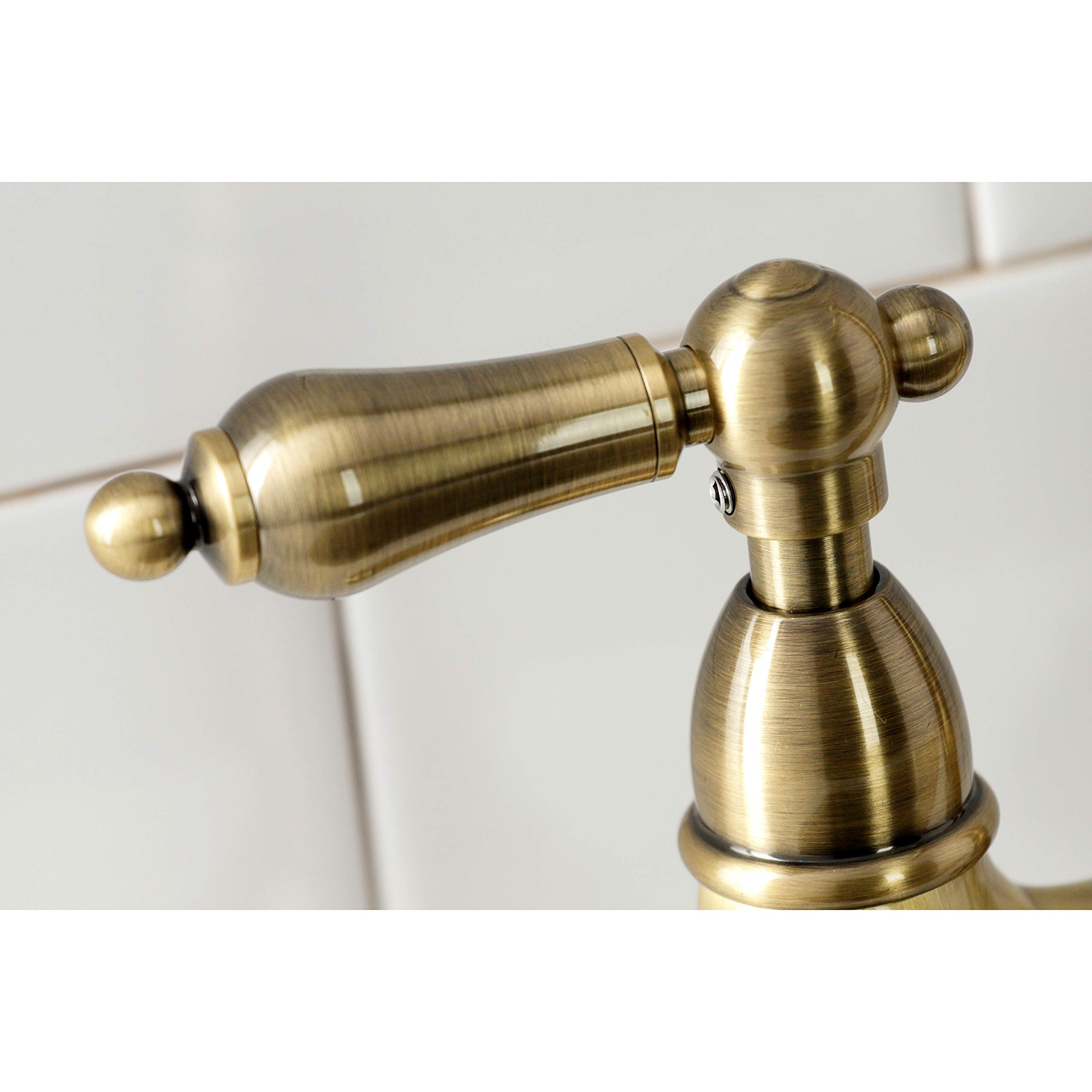 Kingston Brass KS1273ALBS Heritage 8-Inch Kitchen Bridge Faucet with Brass Sprayer - Antique Brass Finish - Perfect for Farmhouse, Vintage & Traditional Kitchen Sinks