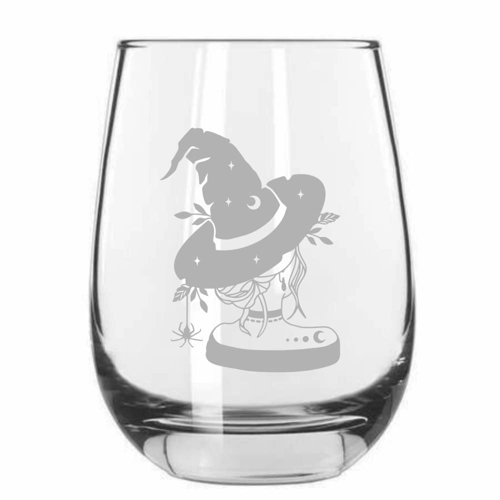 Spider Witch Halloween Wine Glass 15oz - Stemless for Parties