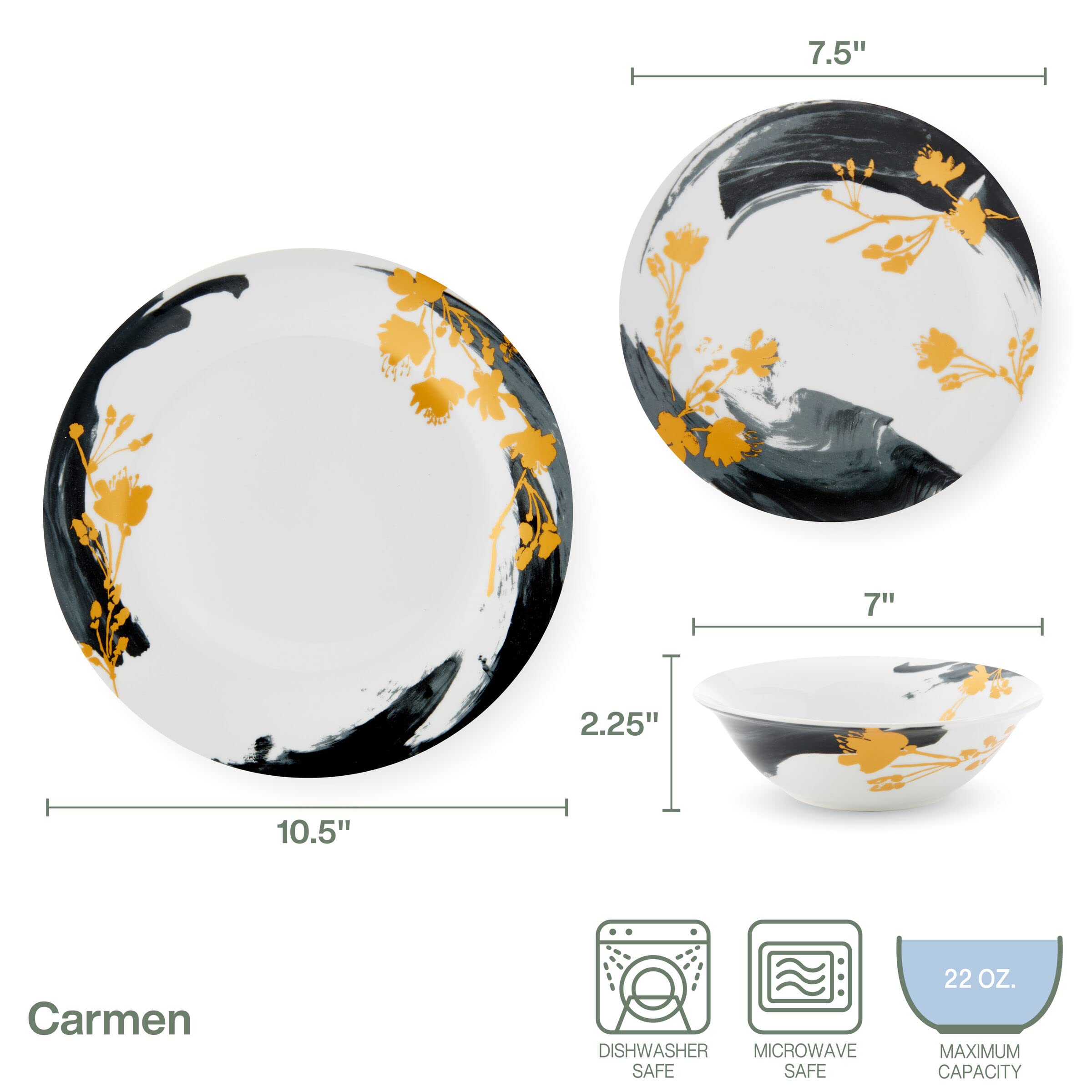 Fitz & Floyd Carmen 24-Piece Dinnerware Set - Service for 8, Colorful Porcelain Dinner Plates, Bowls & Cups - Elegant Table Setting for Holidays, Dinner Parties & Family Gatherings
