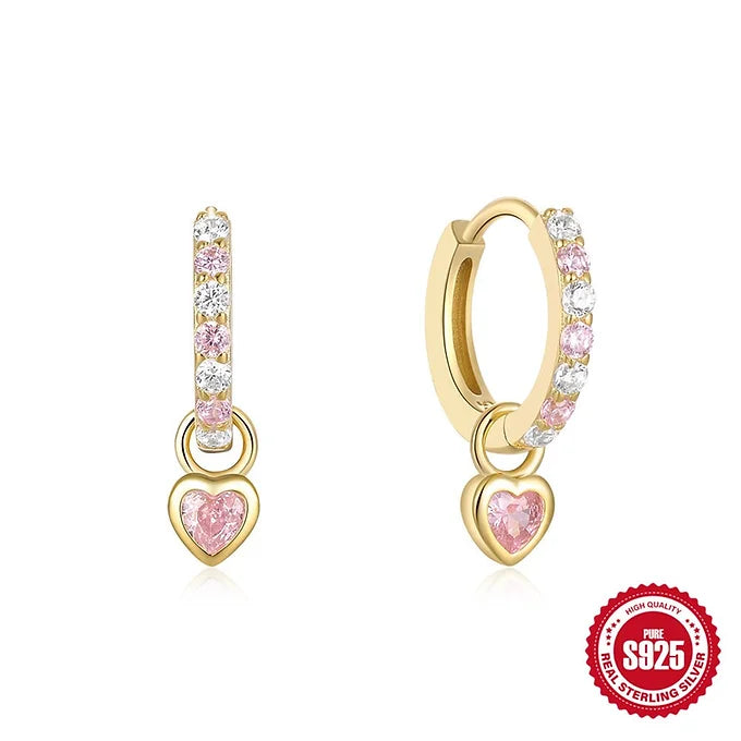 Sterling Silver Heart CZ Huggie Hoop Earrings for Women | Dainty Cubic Zirconia Stud Earrings | Perfect for Valentine's Day, Anniversary & Everyday Wear