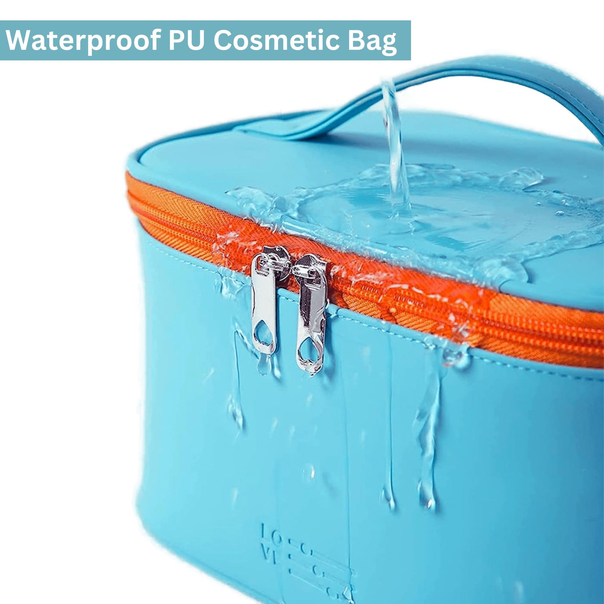 Gowloz Sky Blue Travel Makeup Bag | Waterproof PU Cosmetic Organizer with Reinforced Handle & Smooth Zipper | Portable Toiletry Case for Women & Girls | Perfect for Air Travel, Gym, Beach Trips & Daily Use (1-Piece Set)