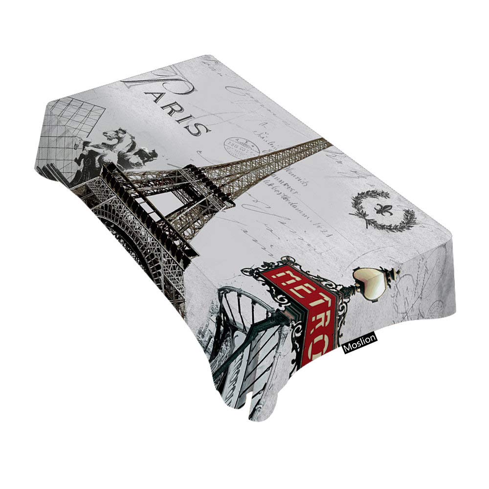Vintage Eiffel Tower Design Rectangular Tablecloth - 60x84 Inch Decorative Table Cover for Dining, BBQ, Picnic, Coffee Table - Perfect for French-Themed Parties, Outdoor Gatherings & Home Decor