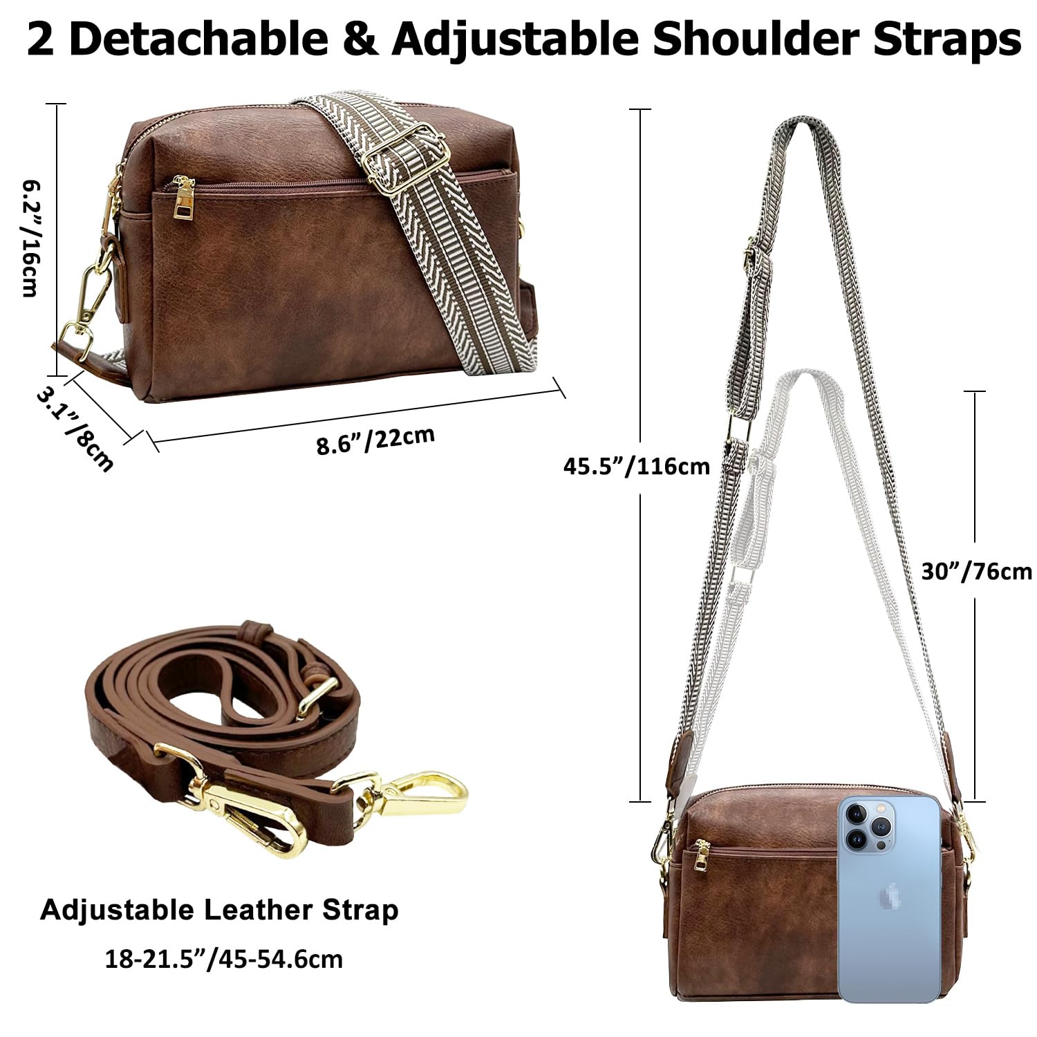 EHSBUY Vegan Leather Crossbody Bags for Women - Adjustable Wide Strap Small Shoulder Handbag with Extra Leather Strap, Perfect as Camera Bag for Travel, Shopping & Everyday Use