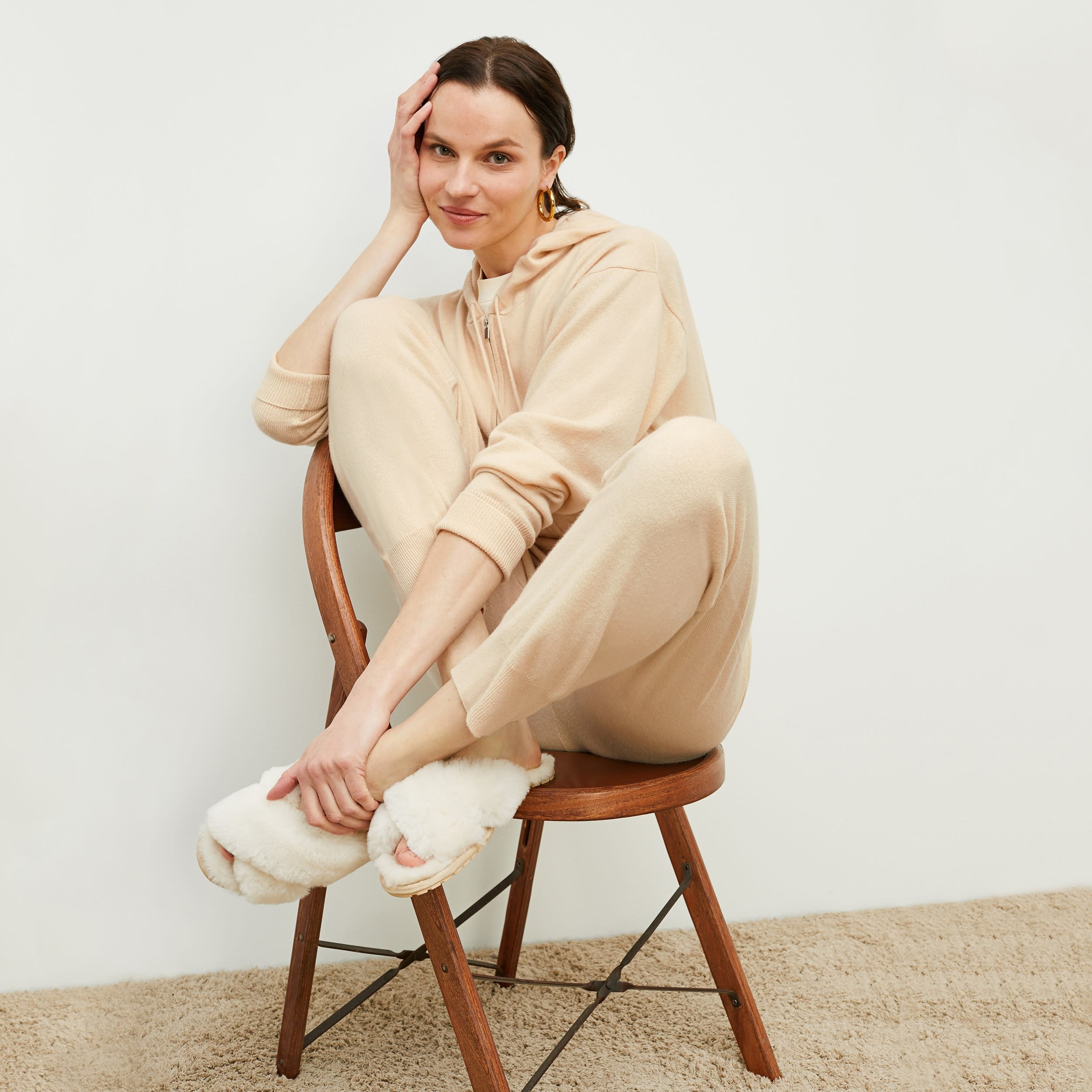 Keely Jogger Pants for Women - Soft Cashmere Lounge Pants in Cream Color - Perfect for Yoga, Running, and Relaxing at Home