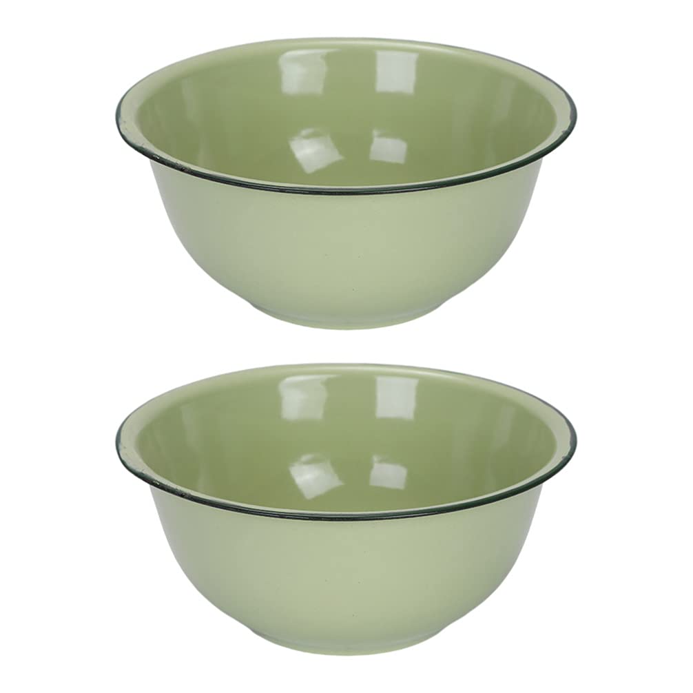 Vintage Enamel Mixing Bowls with Lids - 2-Piece Set for Food Storage, Serving, and Kitchen Prep | Perfect for Smoothie Bowls, Fruit Containers, Vegetables & Onion Storage | DOITOOL Home Decor White Kitchenware