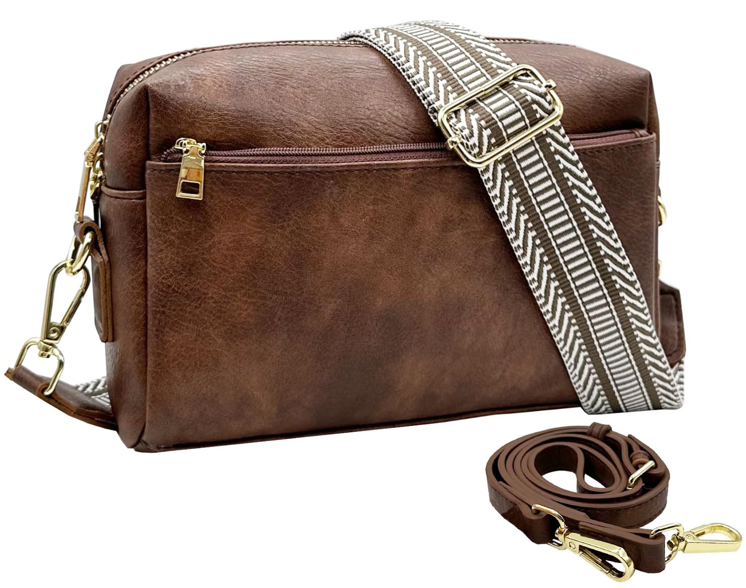 EHSBUY Vegan Leather Crossbody Bags for Women - Adjustable Wide Strap Small Shoulder Handbag with Extra Leather Strap, Perfect as Camera Bag for Travel, Shopping & Everyday Use