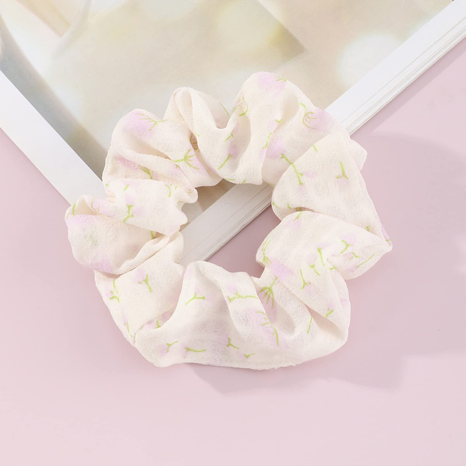 Floral Fabric Hair Ties for Women - 4Pcs Large Ponytail Holders, Soft Hair Rings & Headbands for Girls (Perfect for School, Work, Yoga & Everyday Styling)