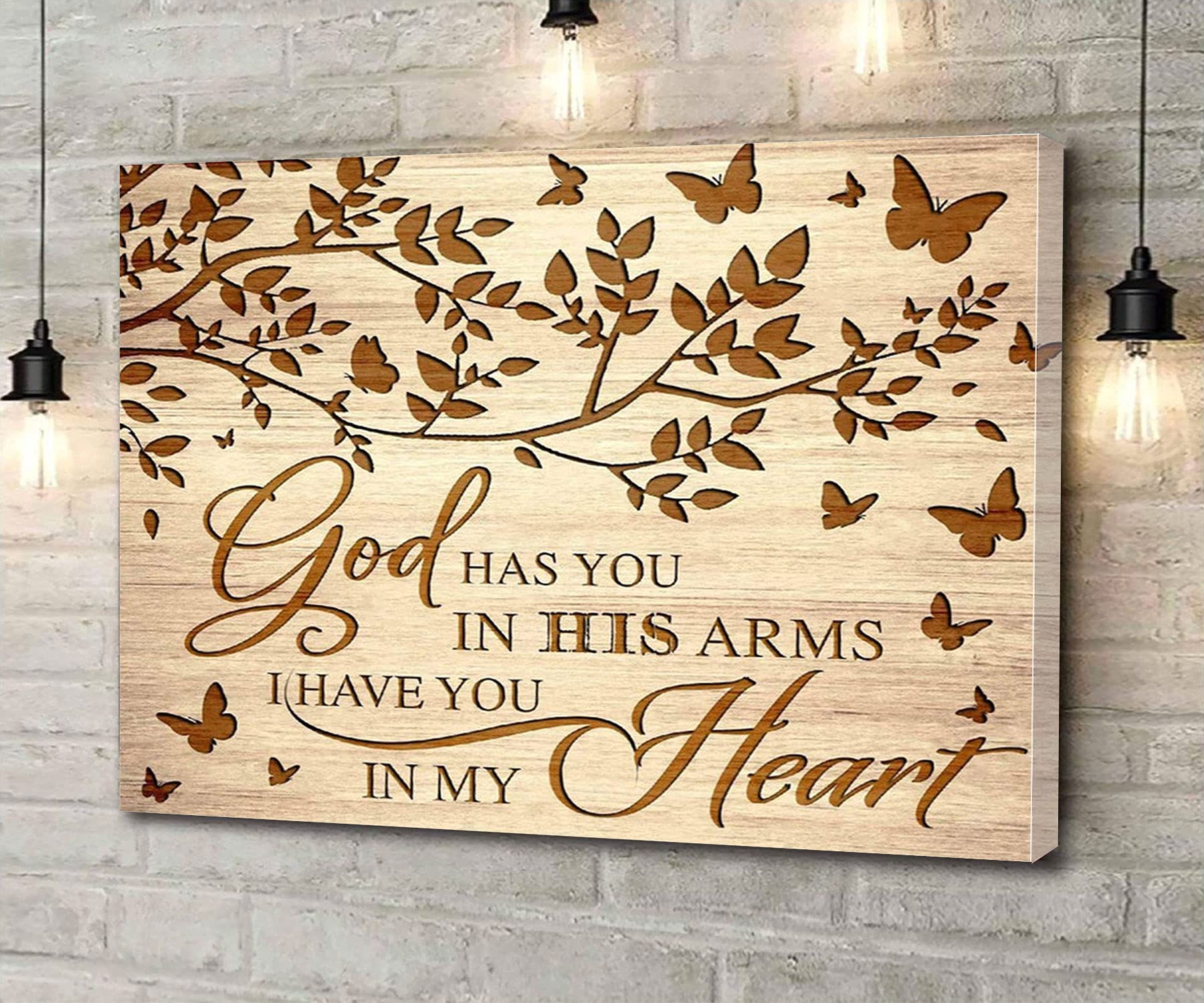 Butterfly Canvas Wall Art - 'God Has You in His Arms, I Have You in My Heart' - Framed 8''x12'' Inspirational Home Decor for Living Room, Bedroom, Bathroom & Office - Perfect for Gifts & Wall Decoration