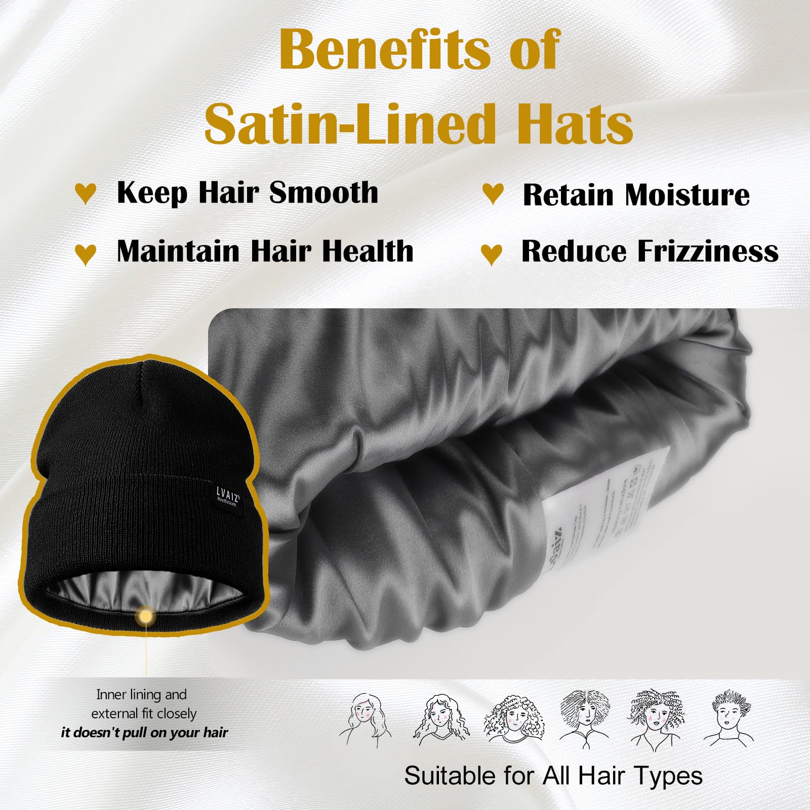 2 Pack Satin Lined Beanie Hats for Men & Women - Winter Warm Knitted Cuffed Skull Cap with Silk Lining - Cozy Slouchy Design for Cold Weather, Outdoor Activities & Daily Fashion