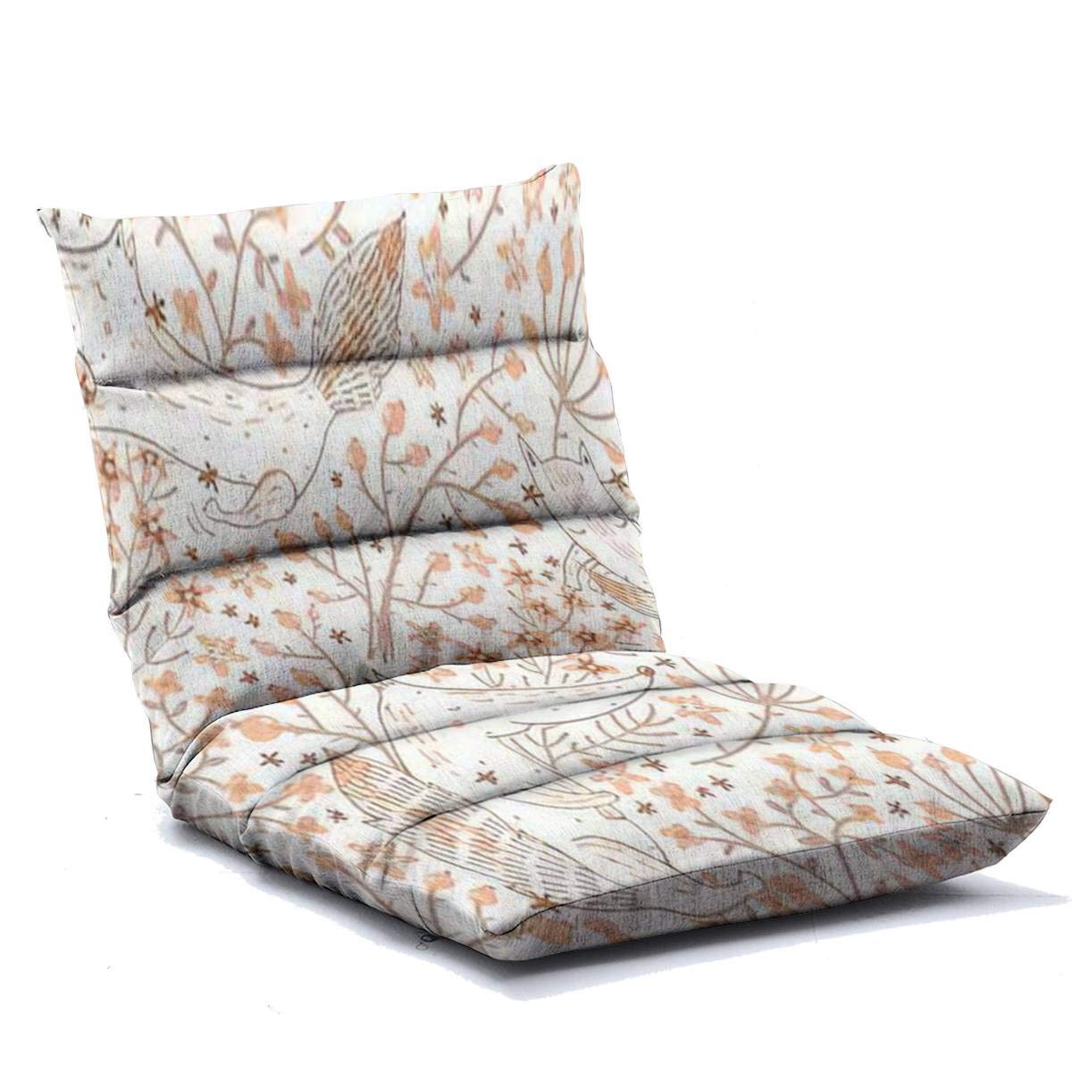 Adjustable Floor Chair with Memory Foam - Floral Pattern Cute Foxes & Abstract Plants - Foldable Floor Sofa for Adults - Perfect for Home Office, Reading, Watching TV & Gaming