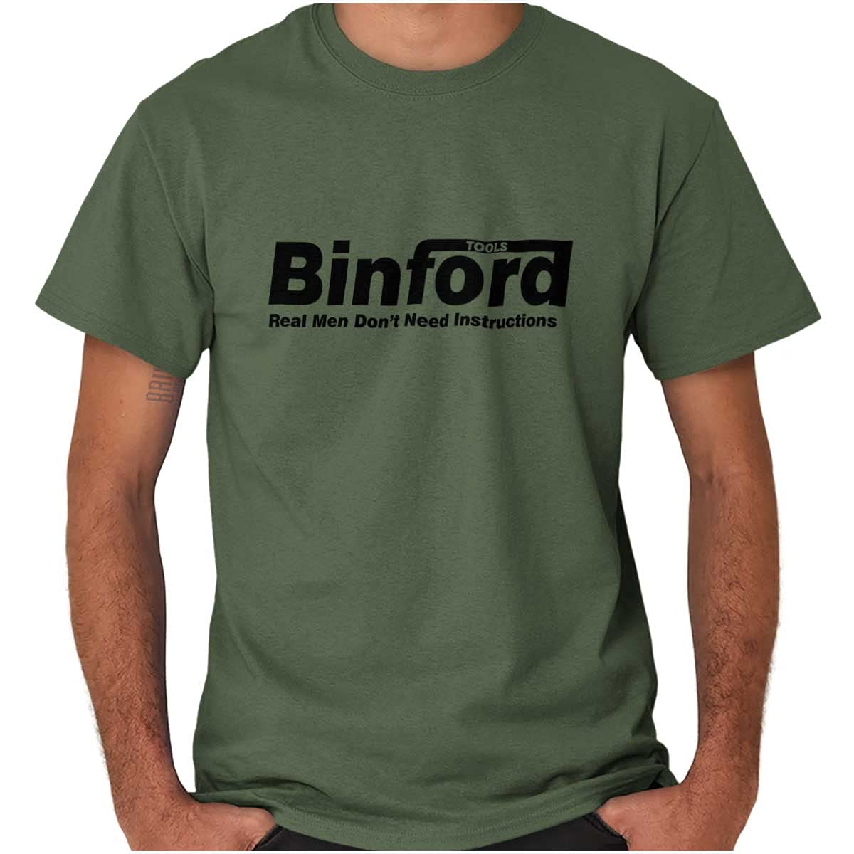 Binford Tools Real Men No Instruction Graphic T-Shirt for Men & Women - Funny Vintage Workwear Tee for DIY Enthusiasts & Construction Lovers