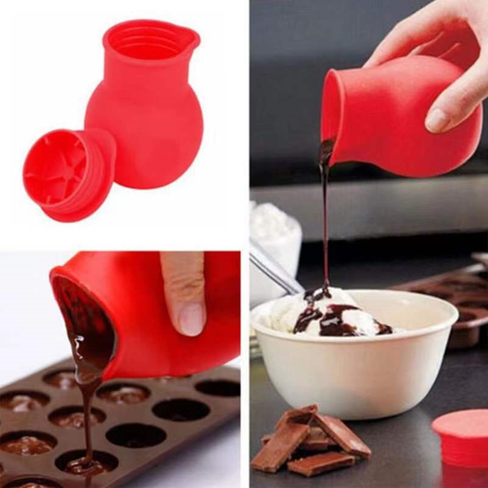 3-Piece Silicone Chocolate Melting Pot Set - Microwave Safe Butter & Sauce Warmer - Baking & Candy Making Pouring Tools (Black) - Perfect for DIY Desserts, Cake Decorating & Hot Chocolate Preparation