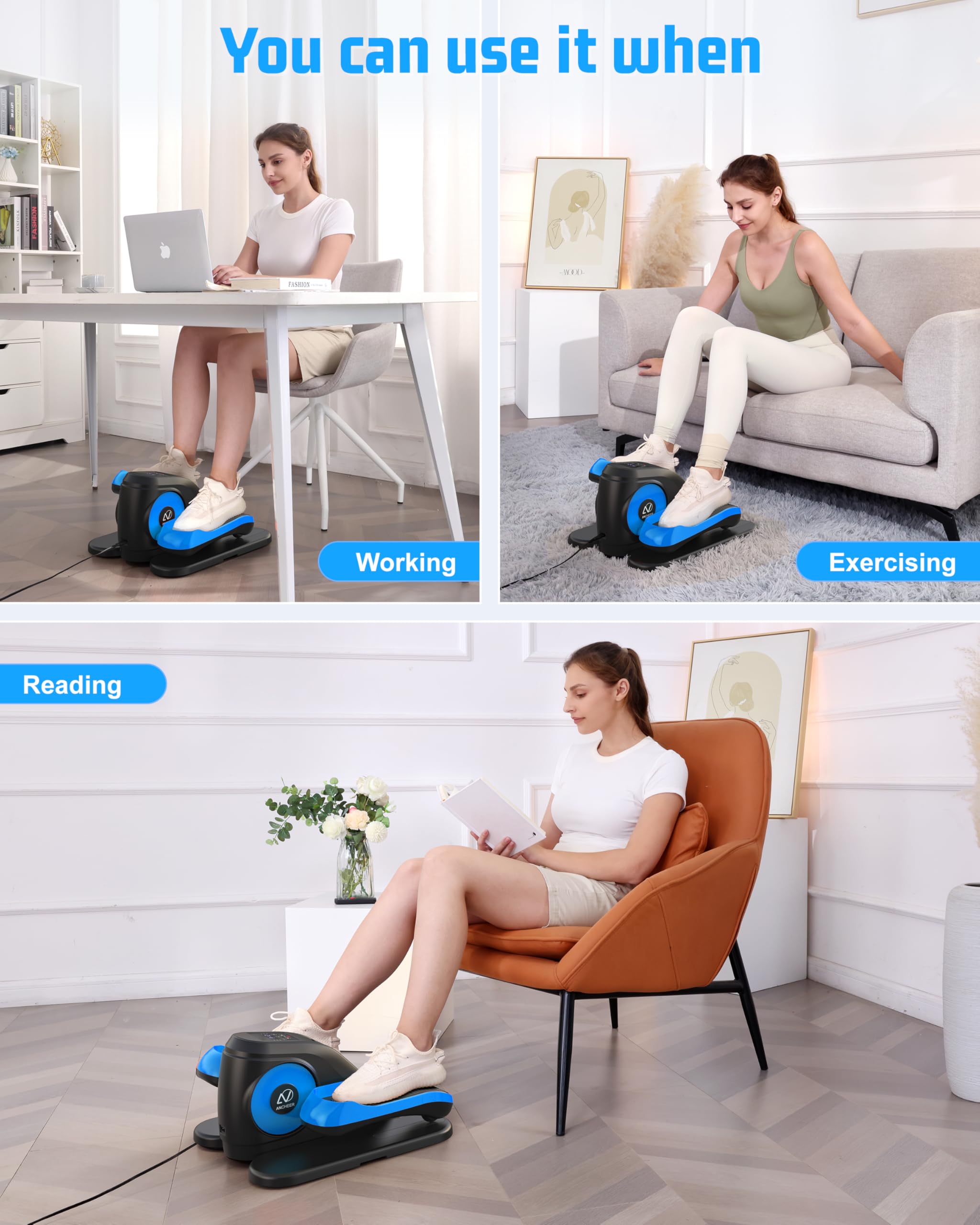 ANCHEER Under Desk Elliptical Machine - Quiet Electric Pedal Exerciser with Remote Control for Seniors | Manual & Auto Modes | Compact Leg Exercise Equipment for Home, Office & Physical Therapy Use