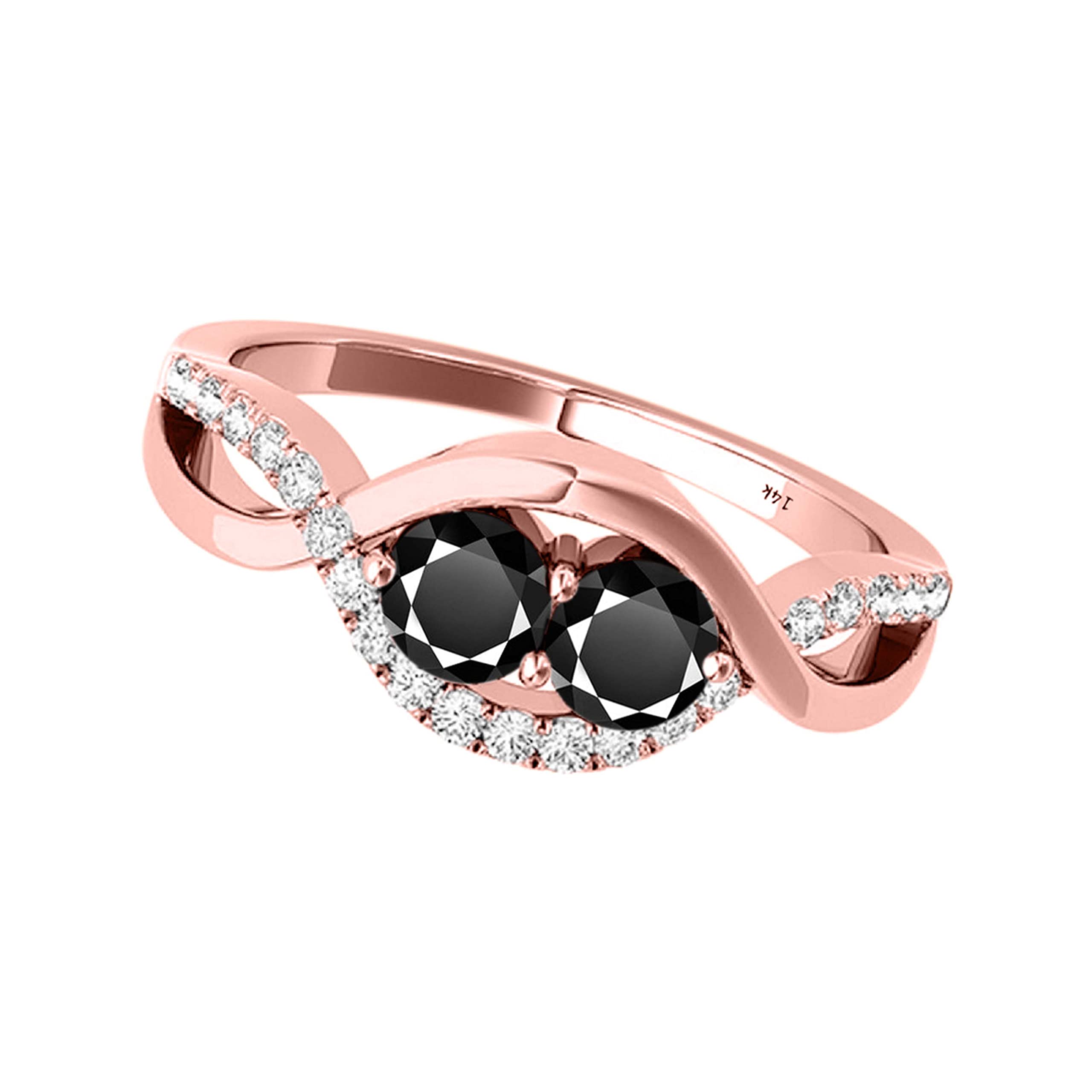 1.25 Carat Two Stone Black & White Diamond Engagement Ring in 14K Solid Rose, White & Yellow Gold - Perfect for Proposals, Anniversaries & Special Occasions
