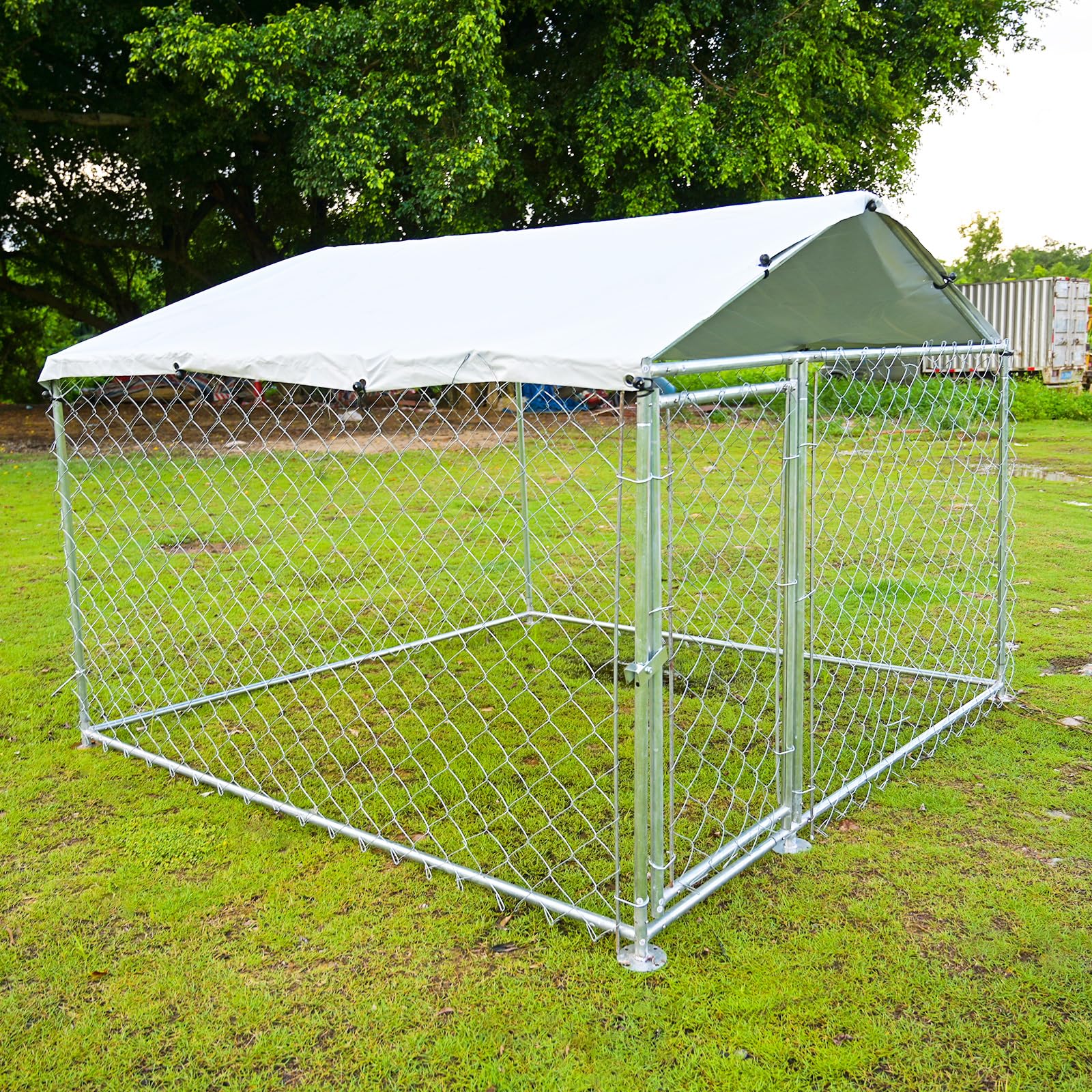 6.7 ft x 6.7 ft Heavy Duty Large Outdoor Dog Kennel - Galvanized Steel Dog Cage with Waterproof UV-Resistant Roof & Secure Lock - Durable Dog Playpen for Backyard, Garden & Patio Use