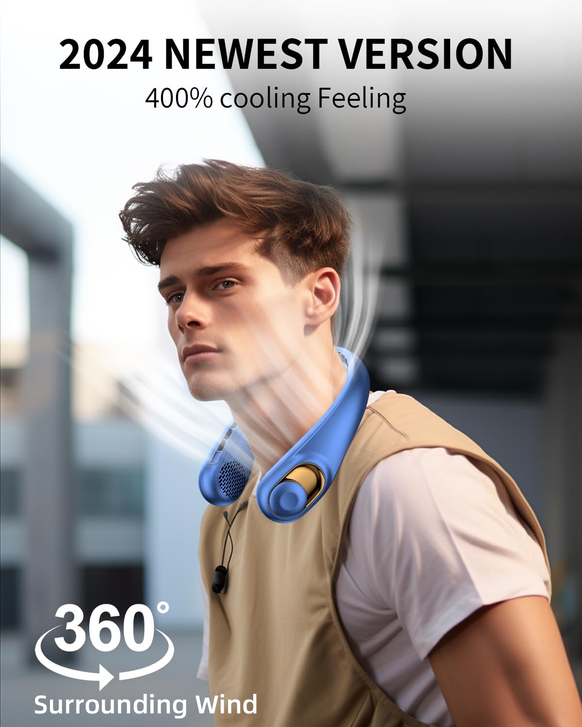 Portable Neck Fan with LED Indicator - USB-C Rechargeable 5200mAh Battery, 3-Speed Adjustable Hands-Free Bladeless Cooling Fan - Ultra Quiet Personal Fan for Home, Office, Gym, Travel, Hiking & Outdoor Activities