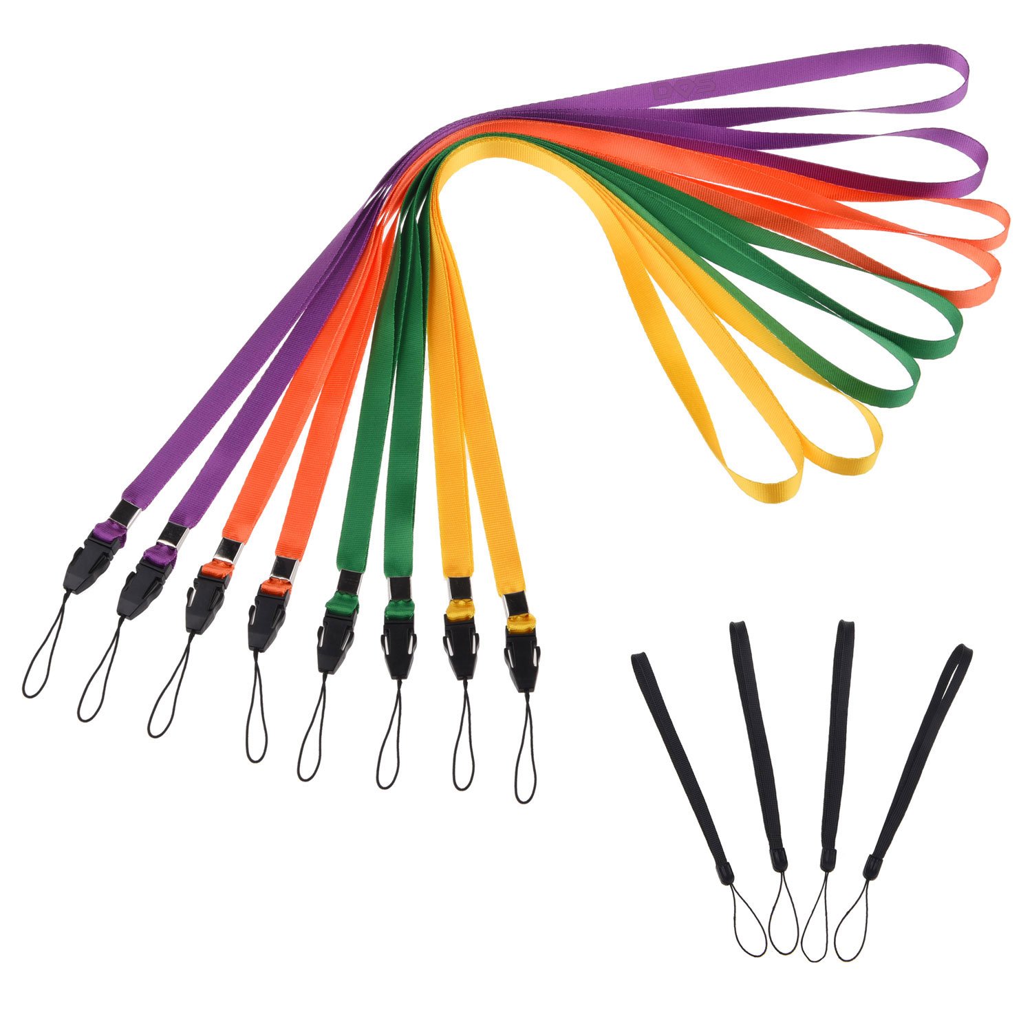 8 Neck Lanyards & 4 Wrist Straps - ID Holder for Work, Events & Travel