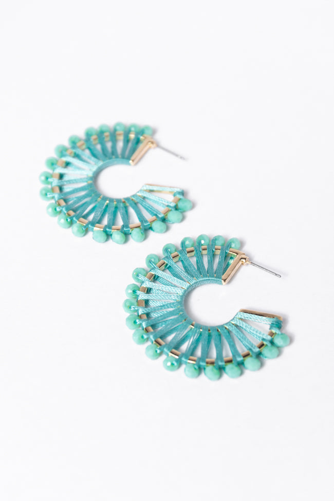 Green Thread Wrapped Hoop Earrings for Women - Boho Chic Dangle Hoops - Lightweight Gold Plated Jewelry - Perfect for Parties, Weddings & Everyday Wear