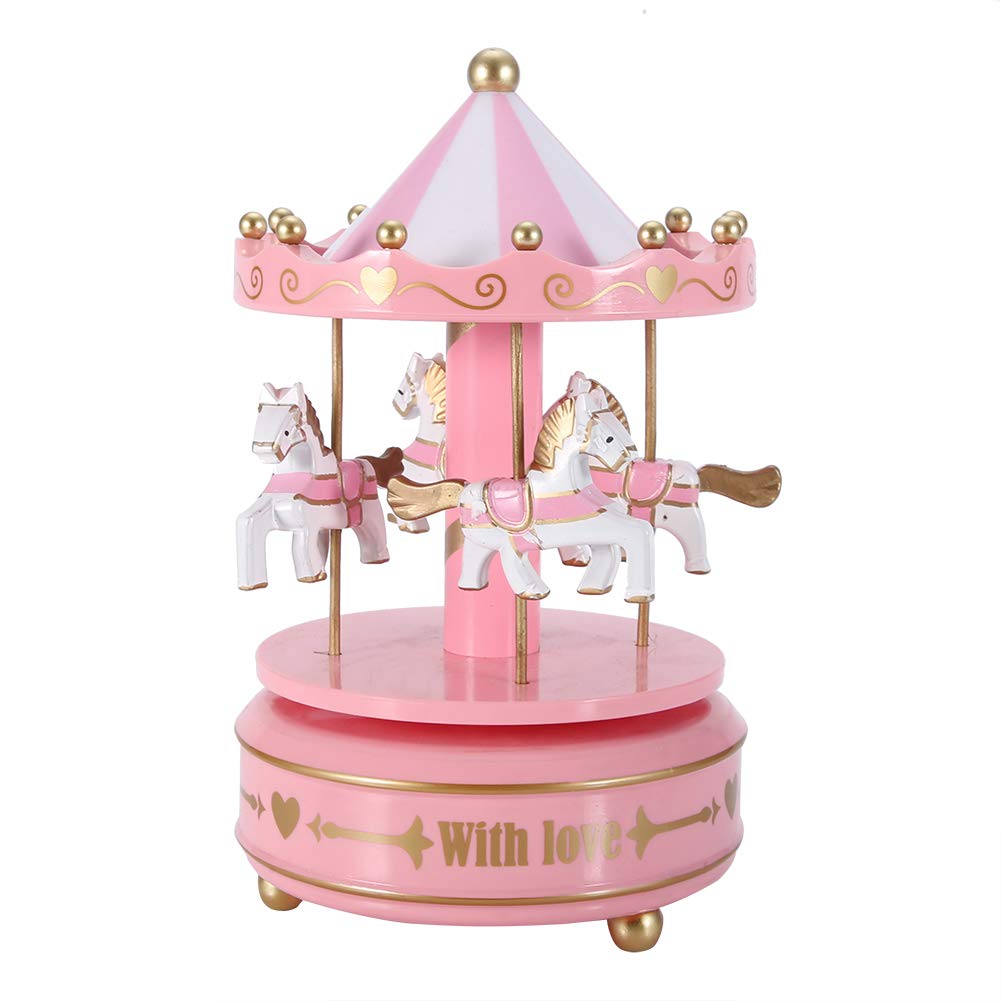 CHICIRIS Luxury Pink Carousel Music Box with Clockwork Mechanism - Elegant Decorative Piano Music Box for Birthday Gifts | Perfect for Home Décor, Wedding Favors & Special Occasions