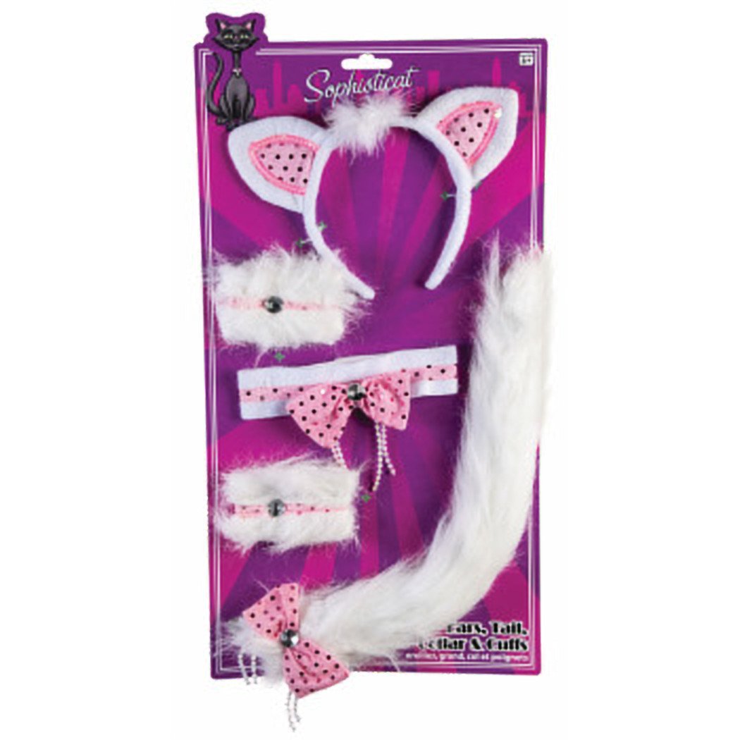 Forum Novelties 79037 Deluxe Cat Costume Kit - White Cat Ear Headband & Tail Set for Halloween, Cosplay, and Themed Parties - Perfect for Adults and Kids