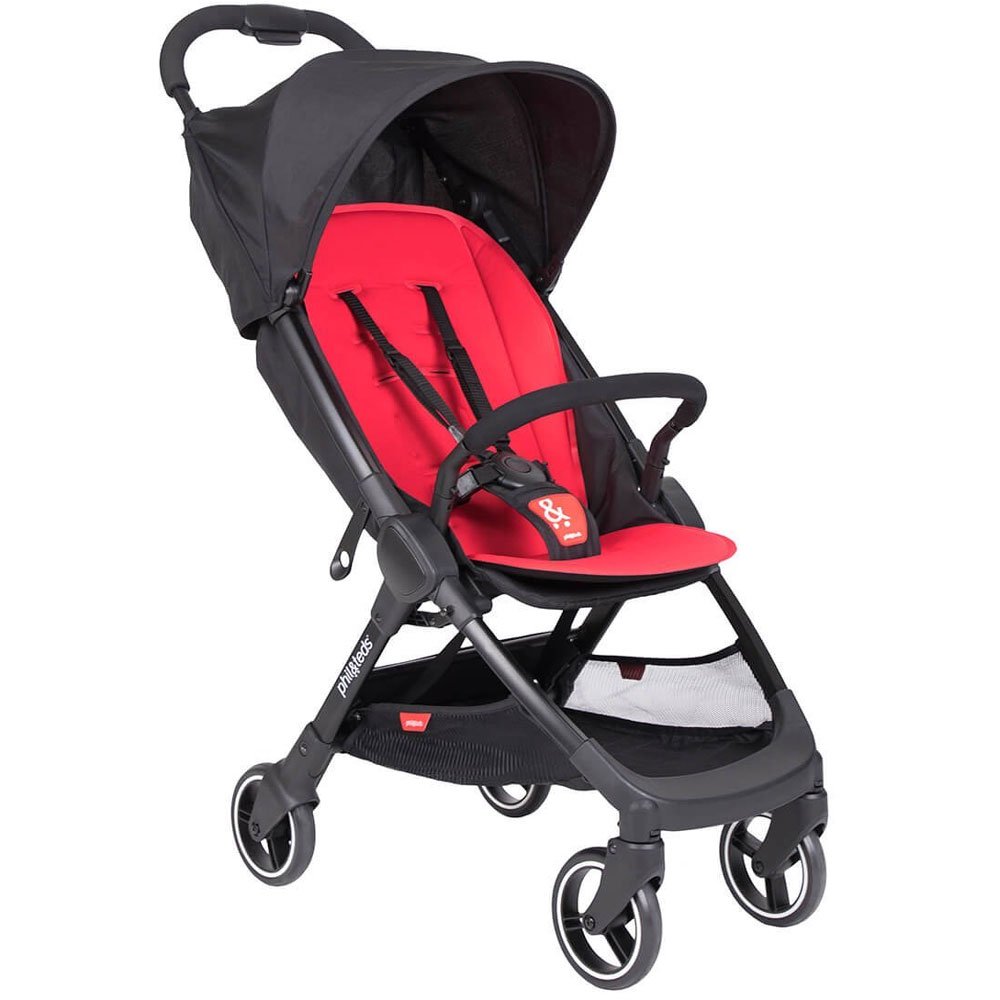 Phil & Teds Go Lightweight Infant Stroller - Compact Travel Stroller with Removable Diaper Bag, Cherry Red | Perfect for Newborns, Toddlers & On-the-Go Parents