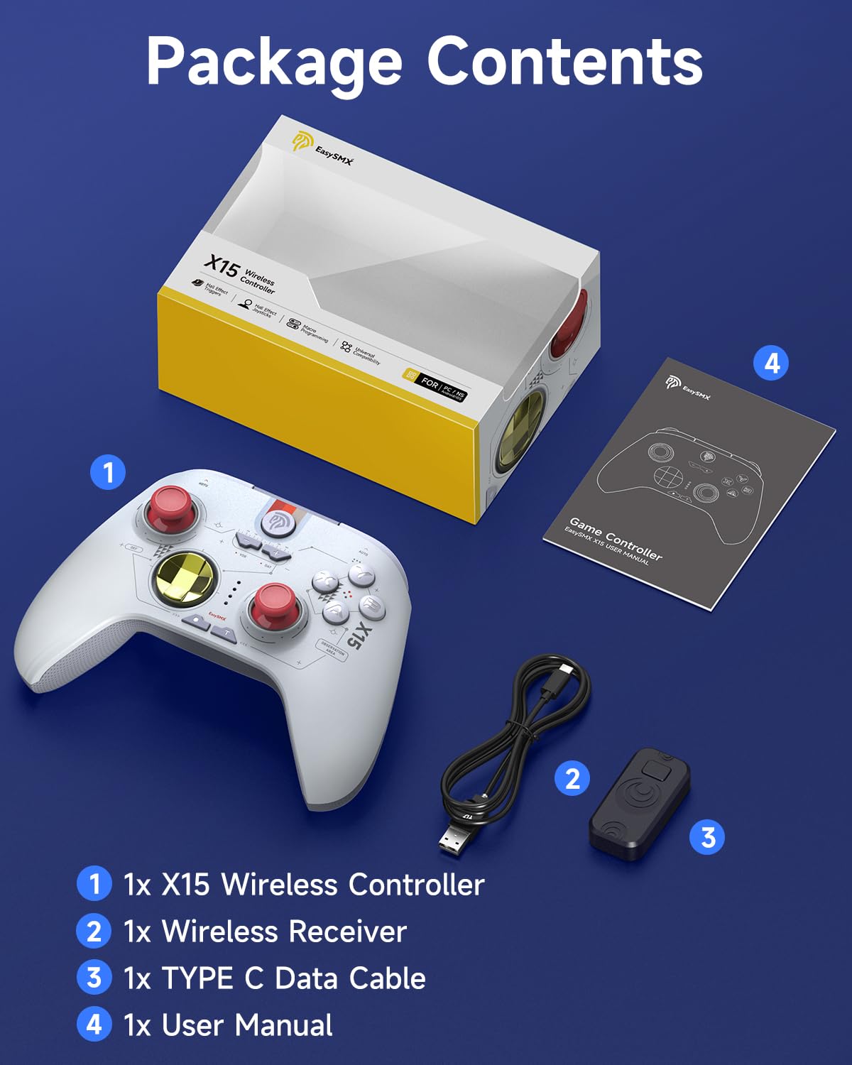 Wireless RGB Backlit PC & Switch Controller - EasySMX X15 Gamepad for Mobile, Android, iOS, TV Box & Tesla - Starry Sky Design - Perfect for Gaming on PC, Switch, Phone & Tesla Screen Entertainment