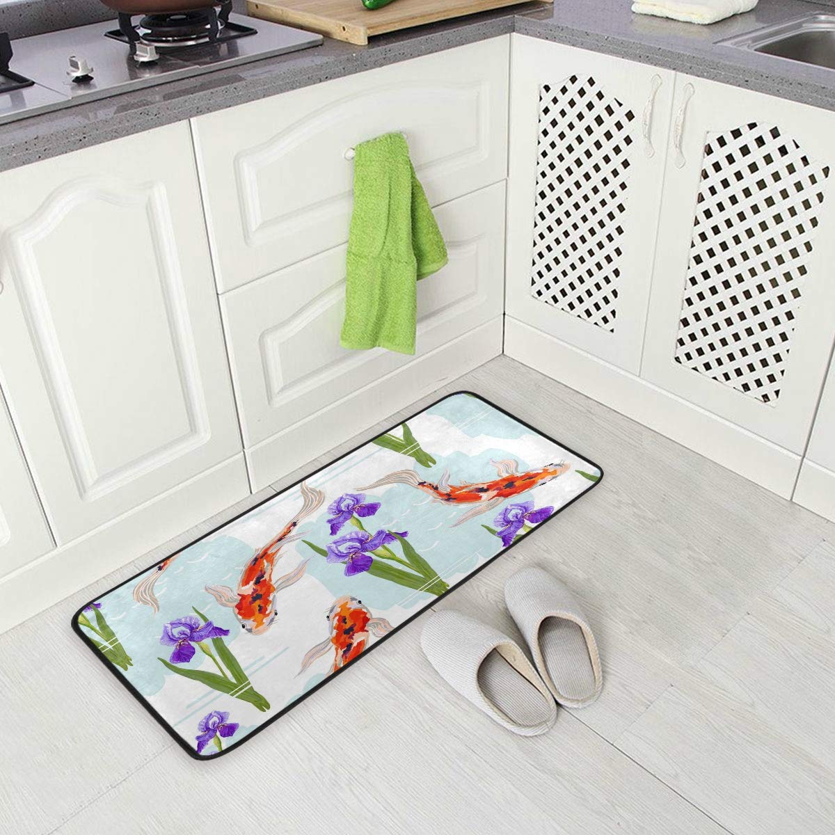 ALAZA Non-Slip Purple Floral Flower Fish Kitchen Floor Mat - 39