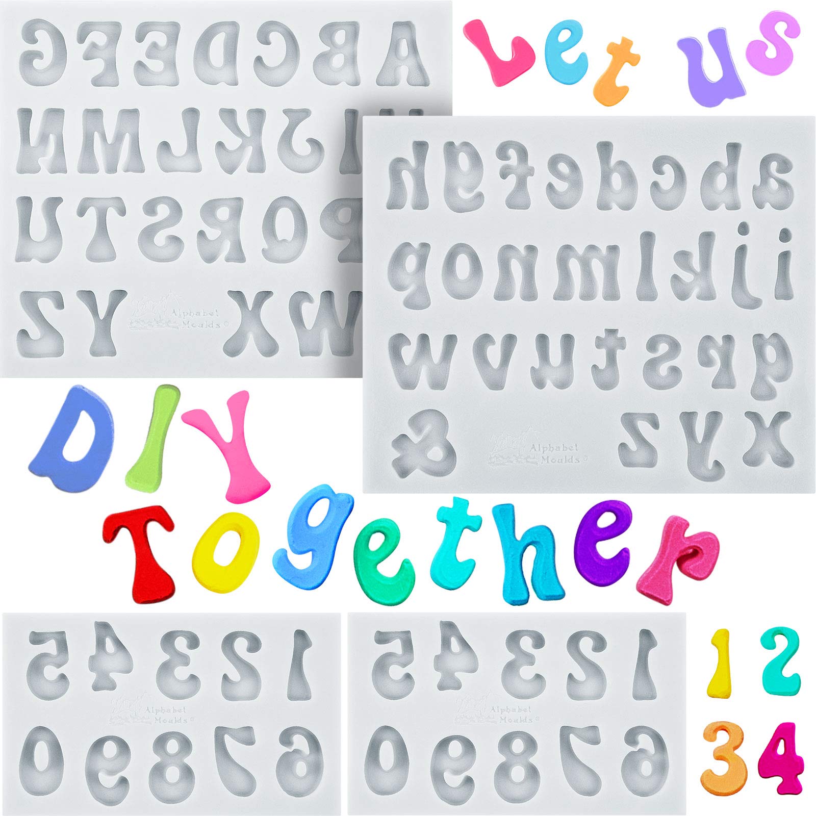 4-Piece Silicone Letter and Number Molds Set - Uppercase, Lowercase & 0-9 for Fondant, Chocolate, Soap Making & Ice Cubes - Reusable Baking Molds (0.7 Inch, Grey) - Perfect for DIY Crafts, Cake Decorating & Party Treats