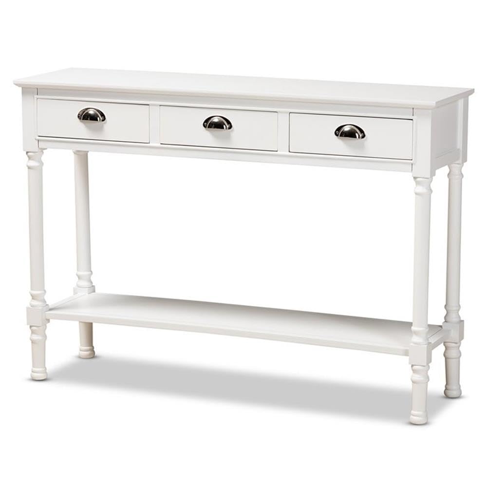 BOWERY HILL White Finished Wood 3-Drawer Entryway Console Table - Modern Hallway Entry Table with Storage for Small Spaces | Perfect for Foyer, Living Room & Apartment Decor