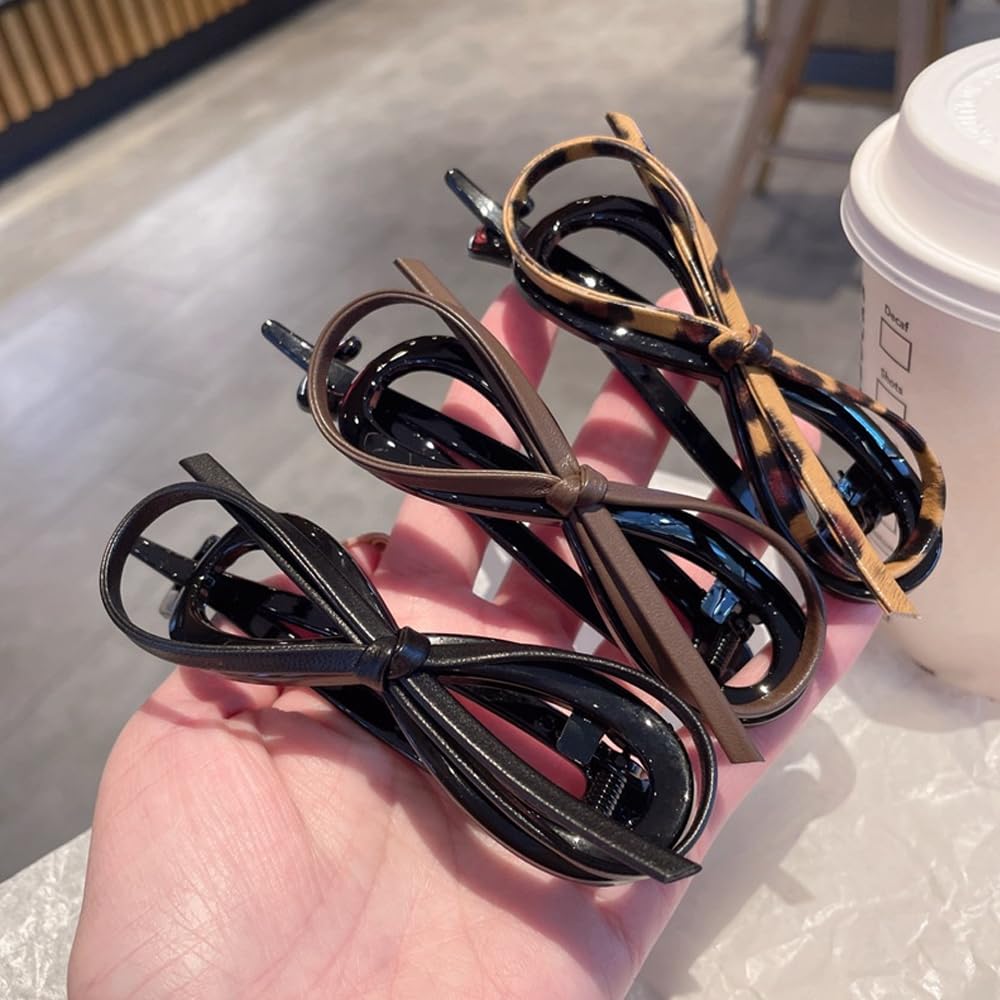 6PCS Leather Bow Hair Clips - Fashionable Bowknot Ponytail Holders for Women & Girls, Duckbill Hair Accessories for Weddings, Parties & Daily Styling
