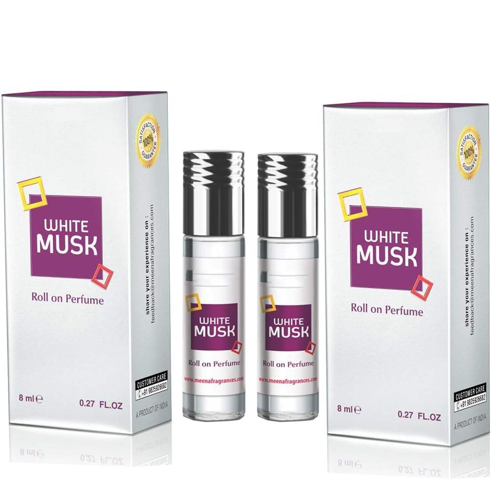 White Musk Perfume Roll On - Alcohol-Free Long Lasting Fragrance for Women & Men | Hypoallergenic Travel Size Musk Oil (8ml Pack of 2) | Perfect for Daily Wear, Office & Romantic Dates