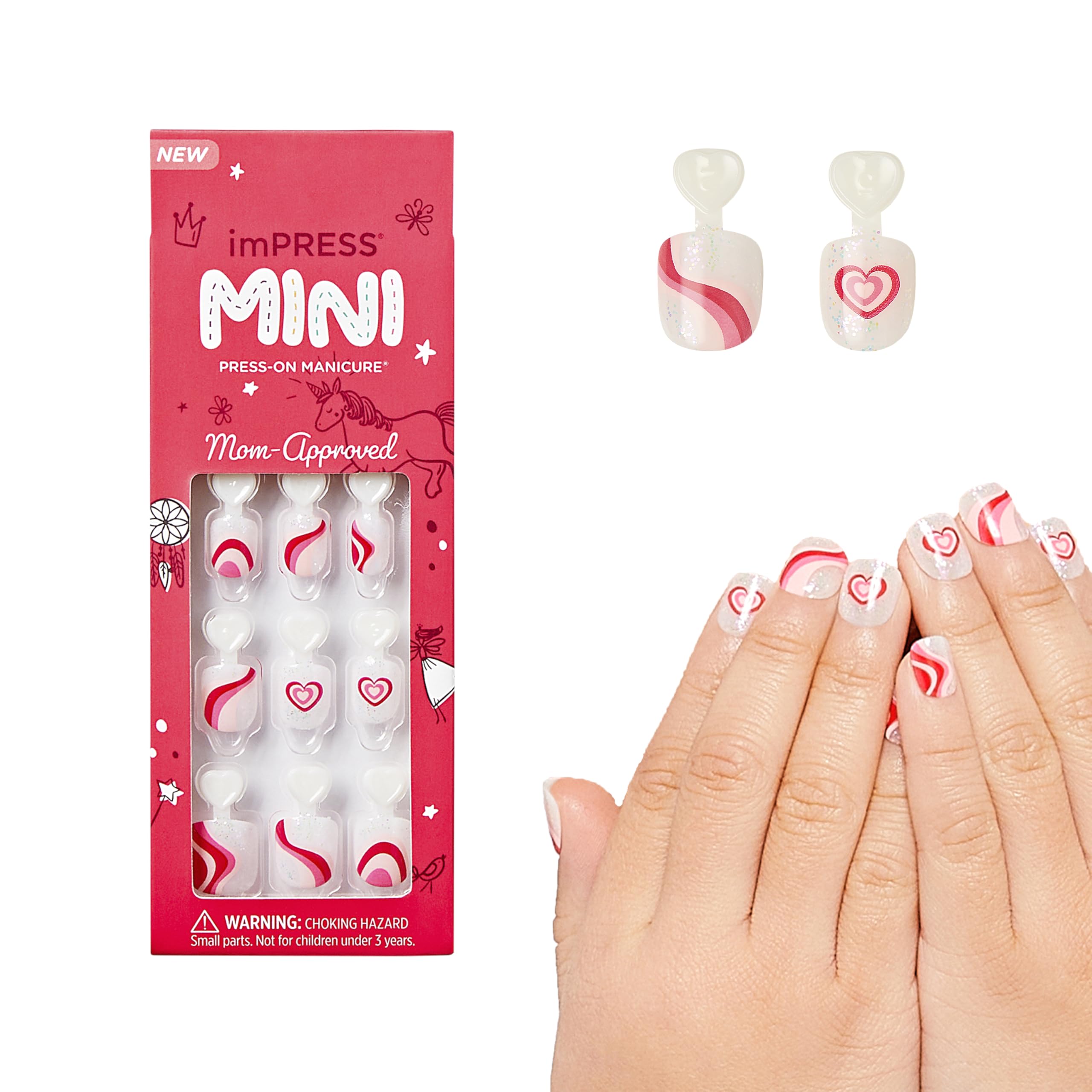 KISS imPRESS No Glue Press On Nails for Kids - Dream Big Pink Fake Nails | 20 Removable Nail Tabs, Mini Nail File | Easy DIY Manicure for Girls, Birthday Parties & Playdates