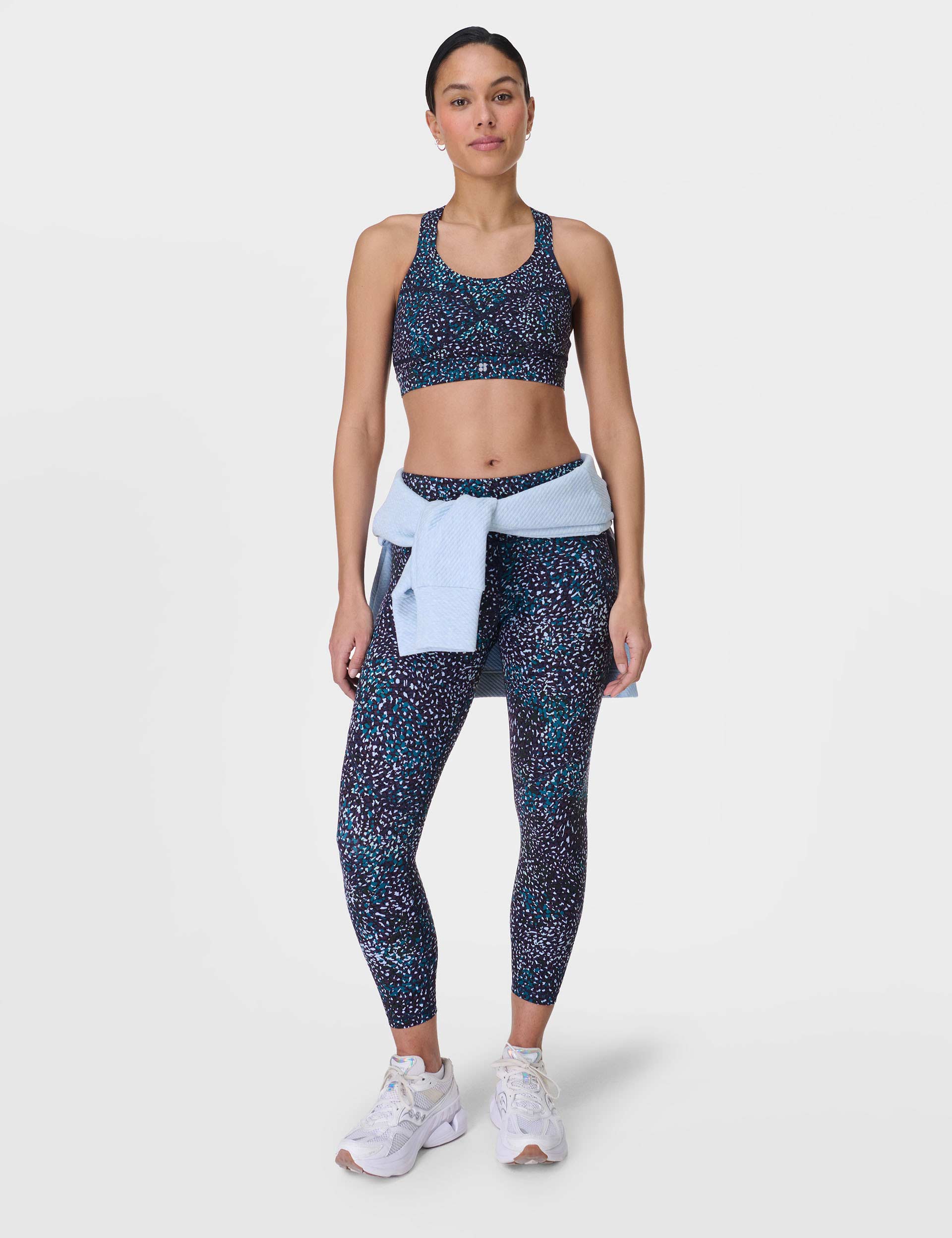Power Medium Support Sports Bra - Blue Aurora Print - High-Impact Workout & Running Top for Women - Yoga, Gym & Activewear